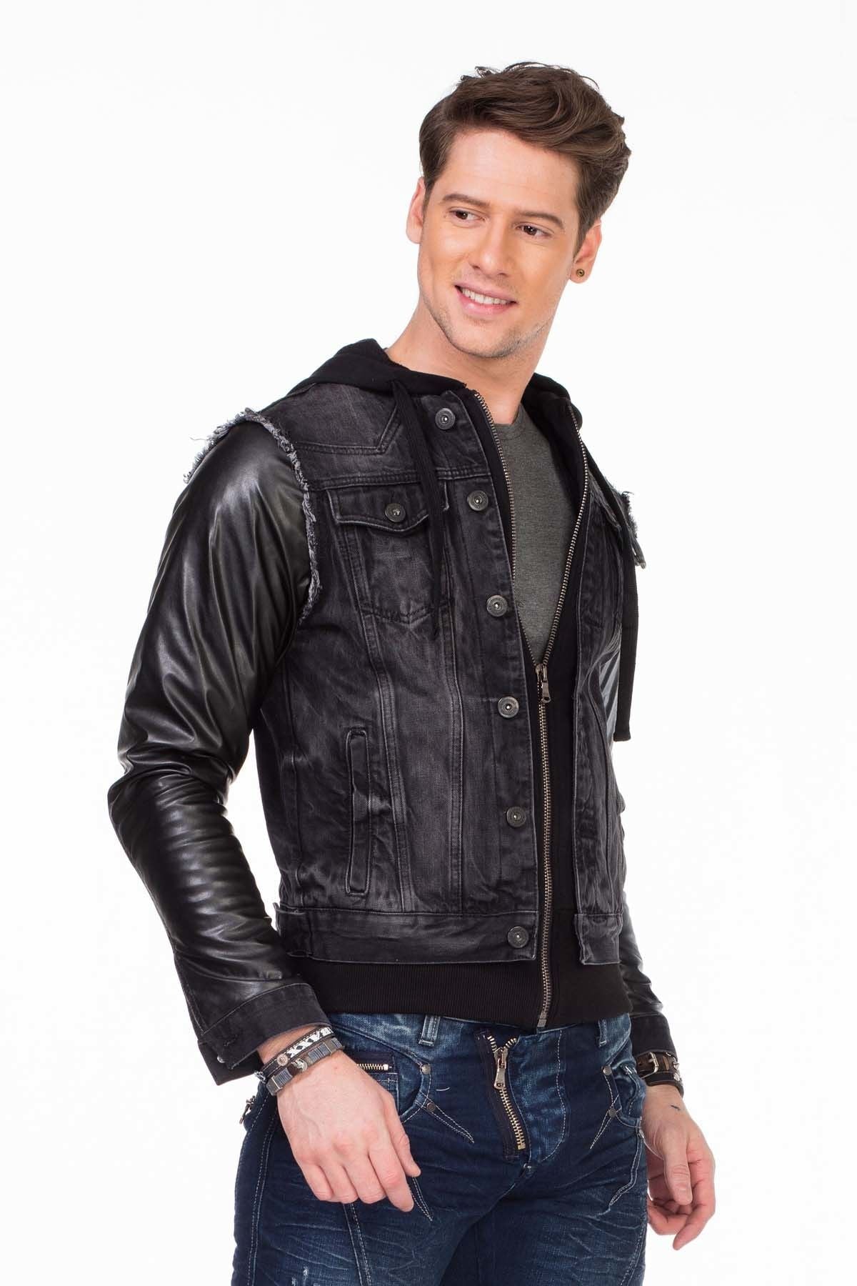 C-1290 Men's Jacket with Hood and Metal Patch on Upper Arm