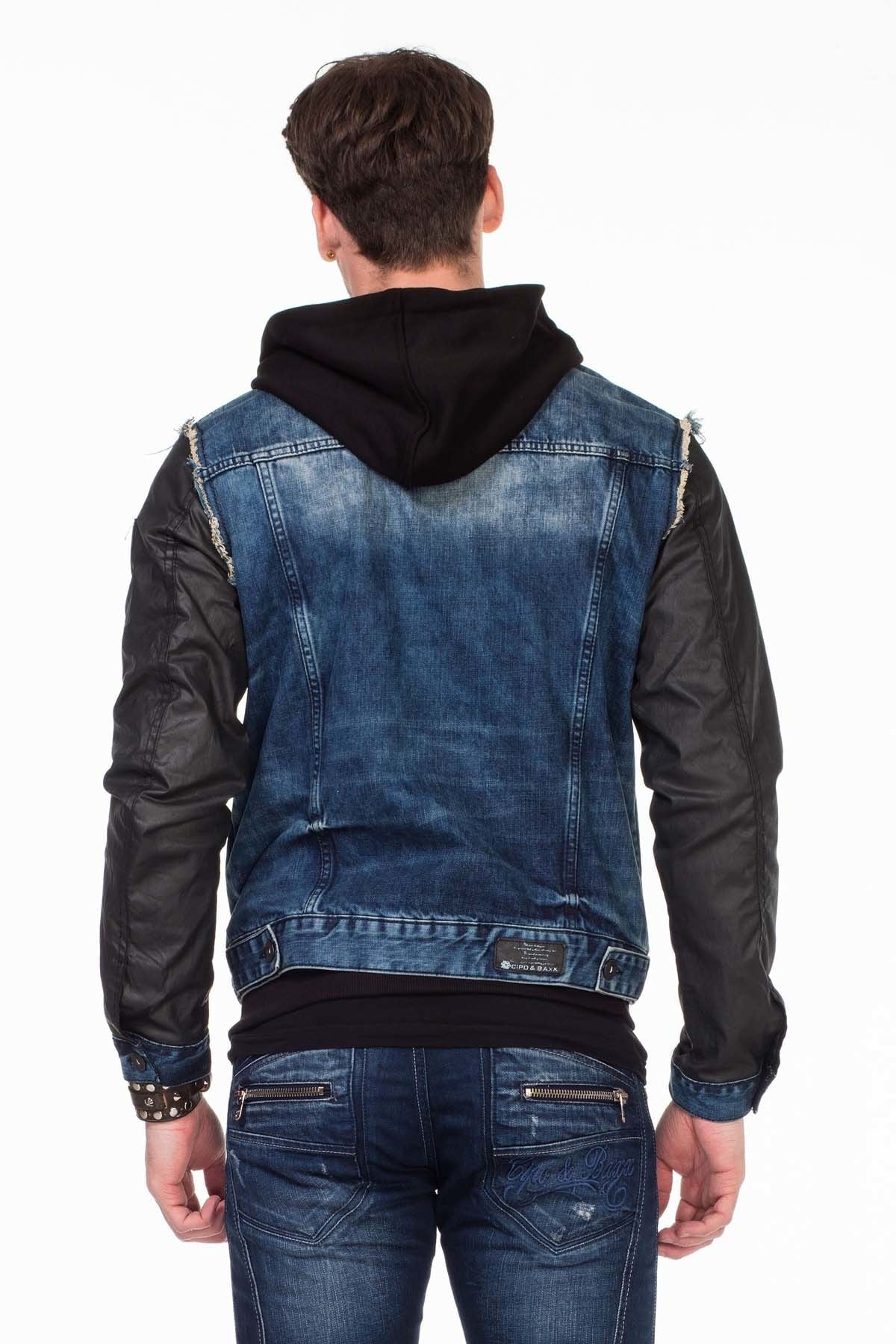 C-1290 Men's Jacket with Hood and Metal Patch on Upper Arm