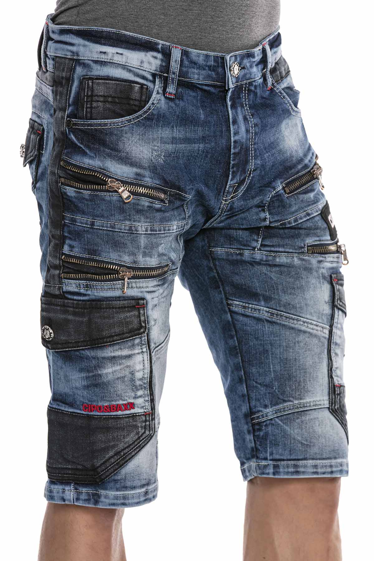 CK234 Men's Capri denim shorts cargo style with zippers