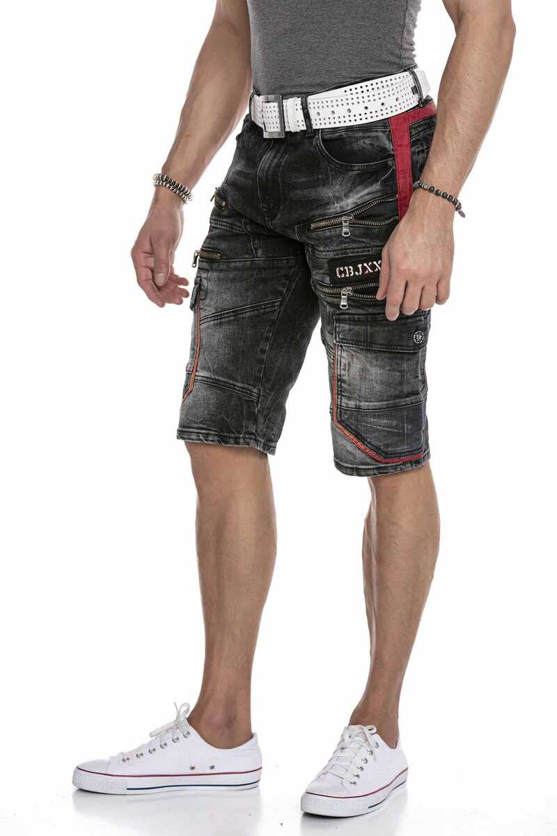 CK224 Men's Capri denim shorts cargo style with zippers