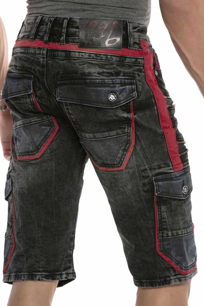 CK224 Men's Capri denim shorts cargo style with zippers