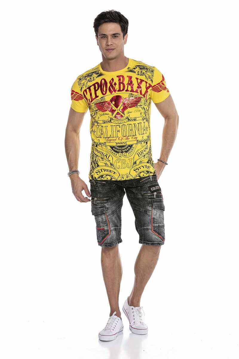 CK224 Men's Capri denim shorts cargo style with zippers
