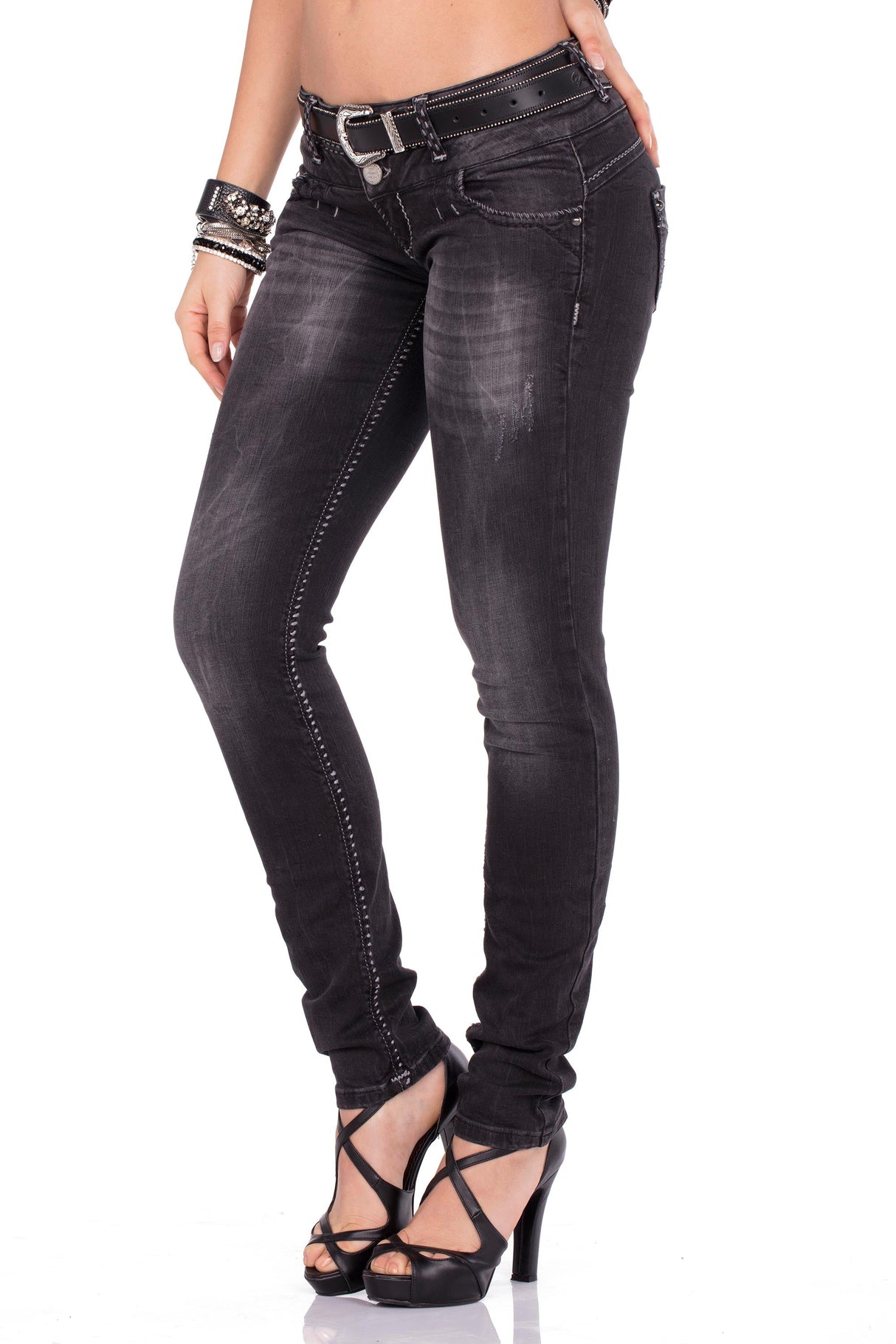 CBW-0655 Black women's jeans with wash and stretch comfort