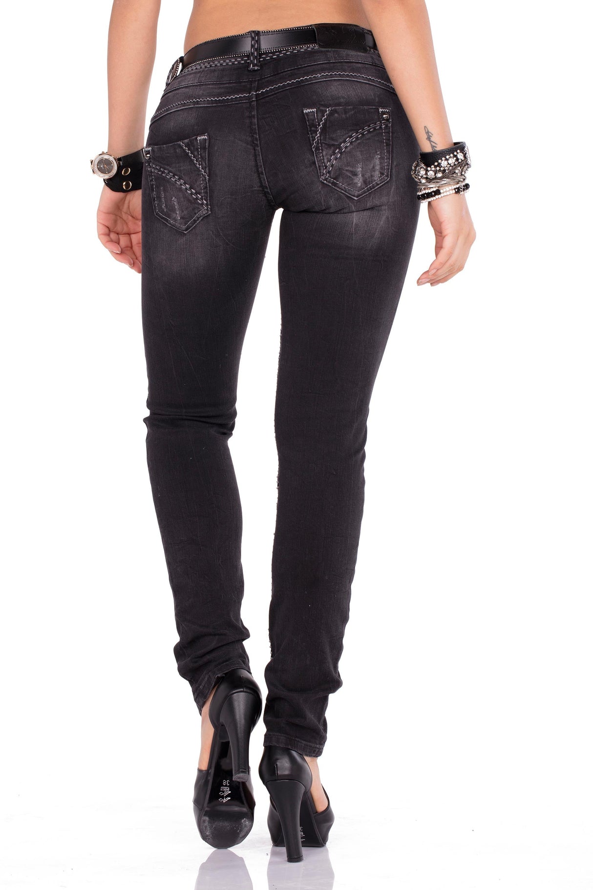 CBW-0655 Black women's jeans with wash and stretch comfort