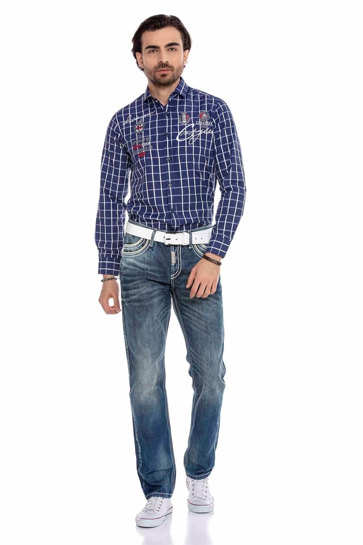 CD184 Men's comfortable jeans with contrasting decorative seams in straight fit