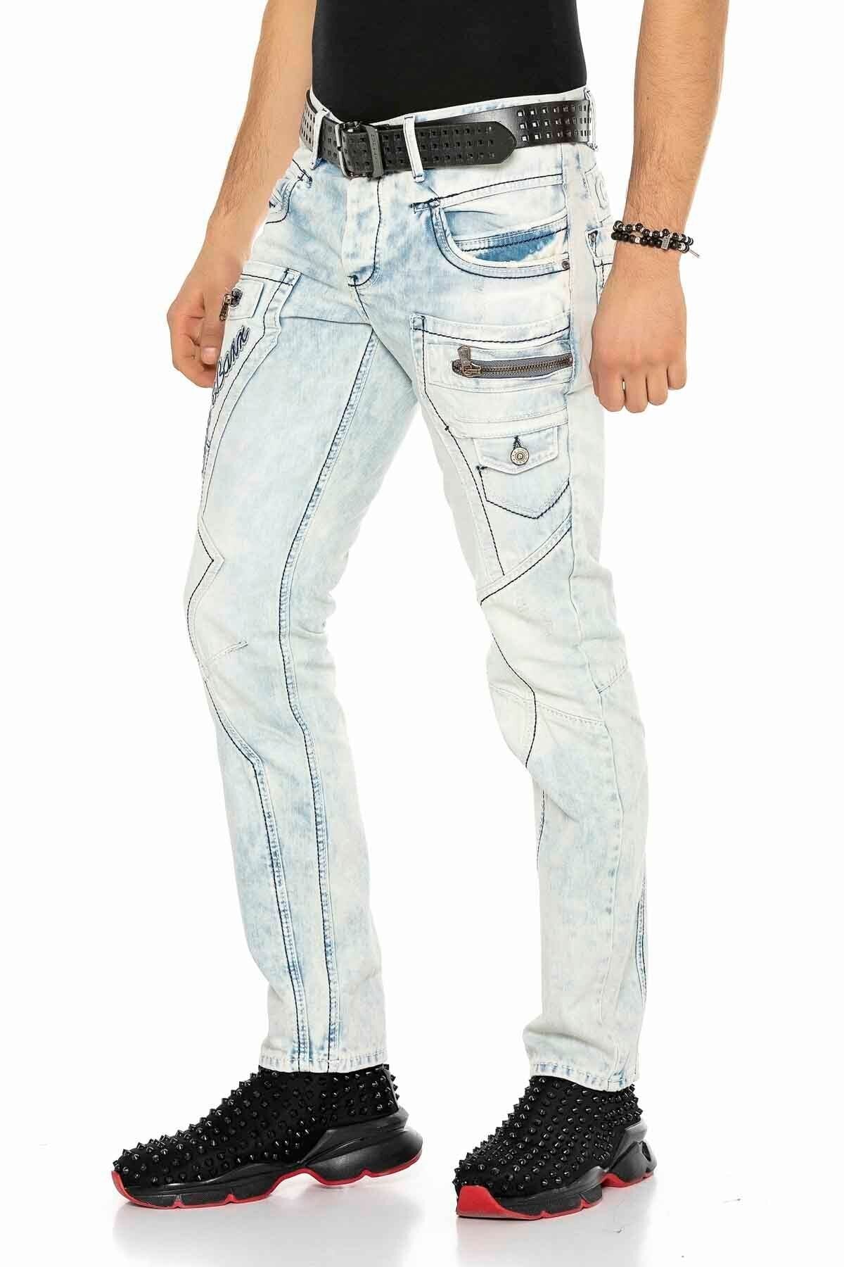 CD272 Men's comfortable jeans with embroidered seams in straight fit