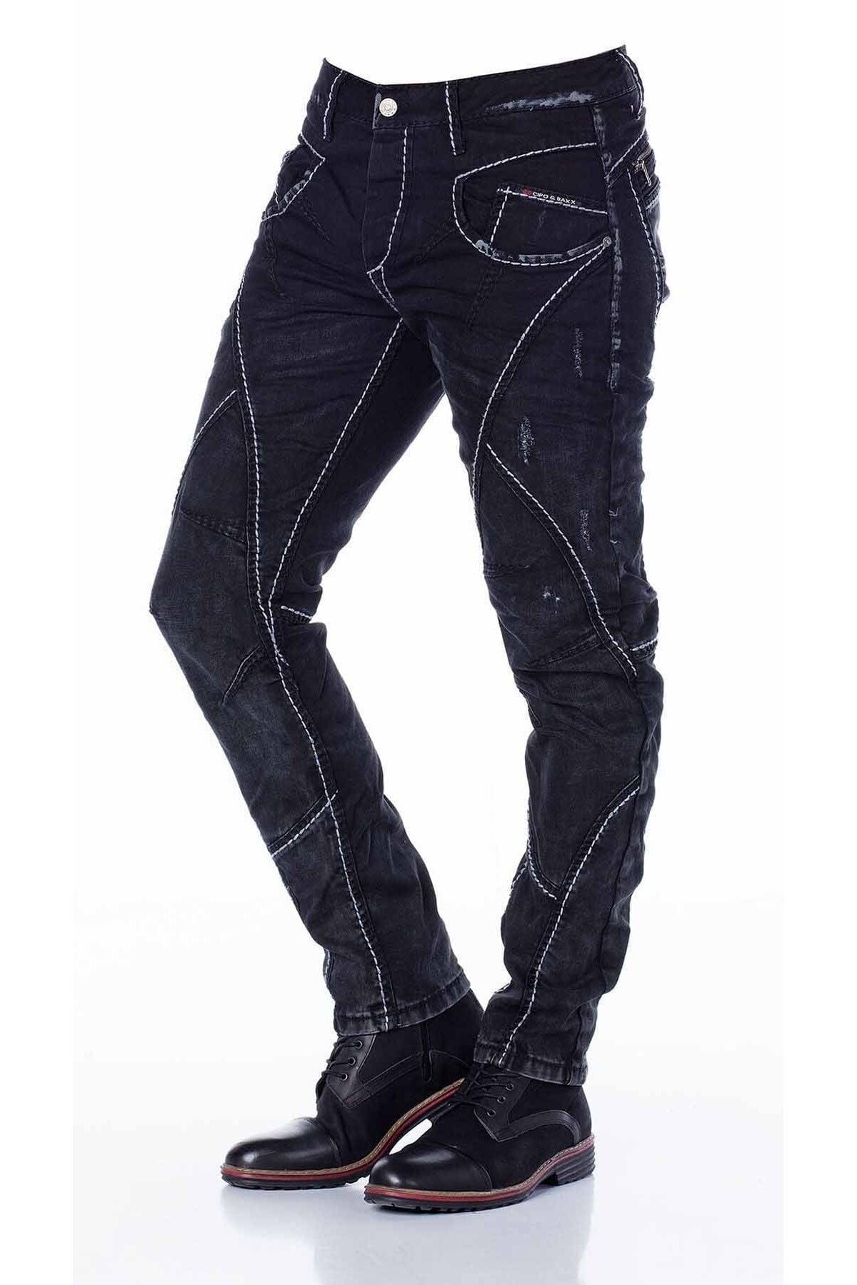 CD288 Men's comfortable jeans with washes in straight fit