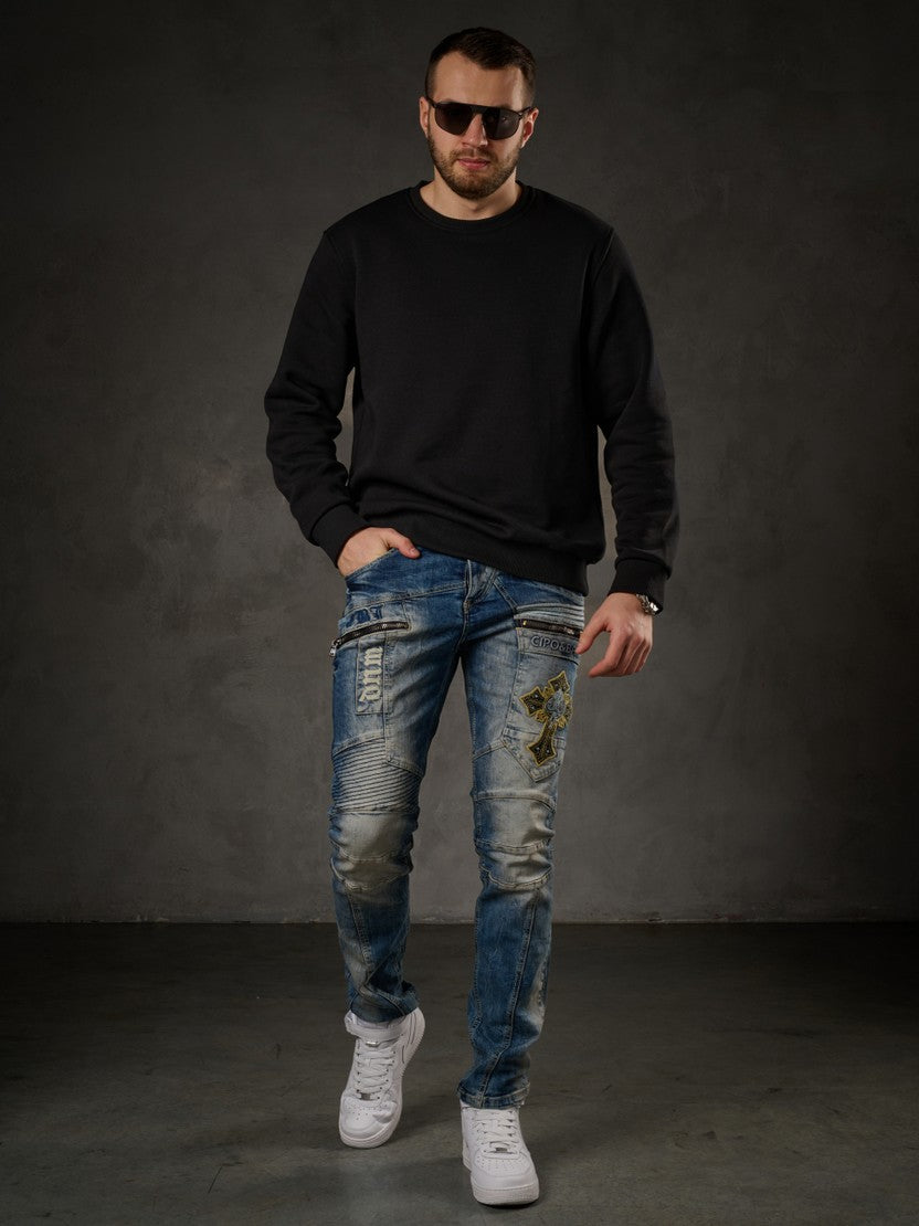 CD293 Men's comfortable biker-style jeans in straight fit