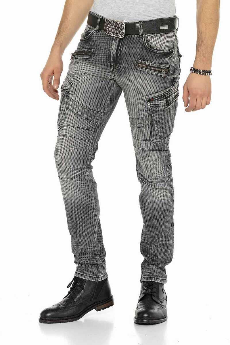 CD369 Men's skinny jeans with cool appliqués