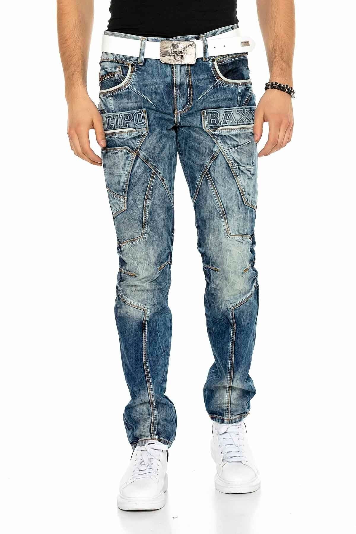 CD391 Men's comfortable jeans with contrast stitching and side pockets