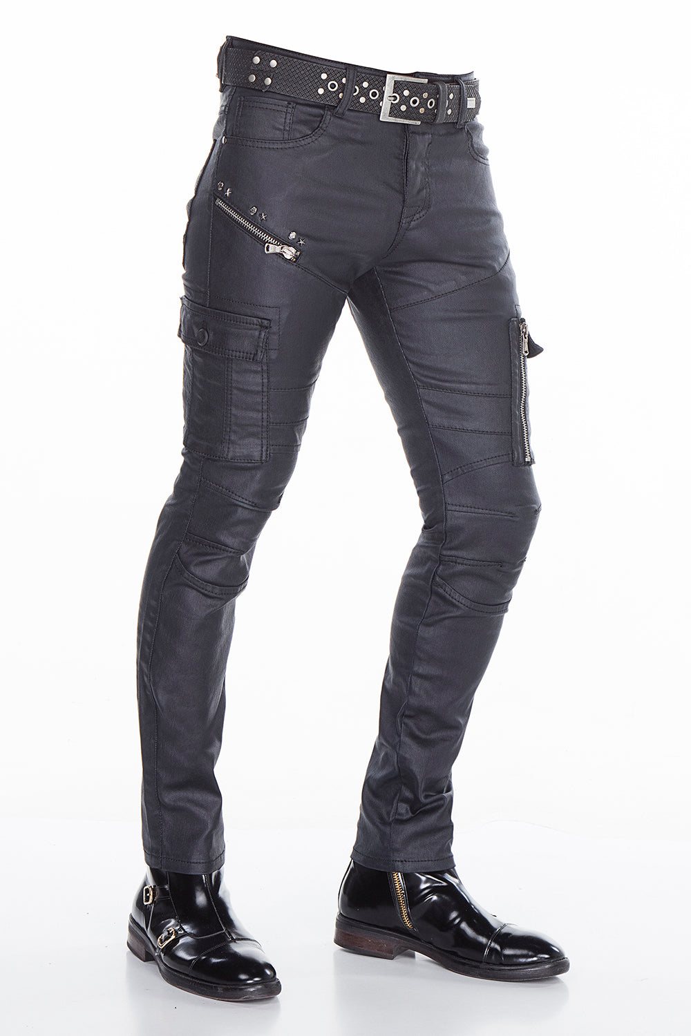 CD405 Men's comfortable jeans with cool decorative zippers in straight fit