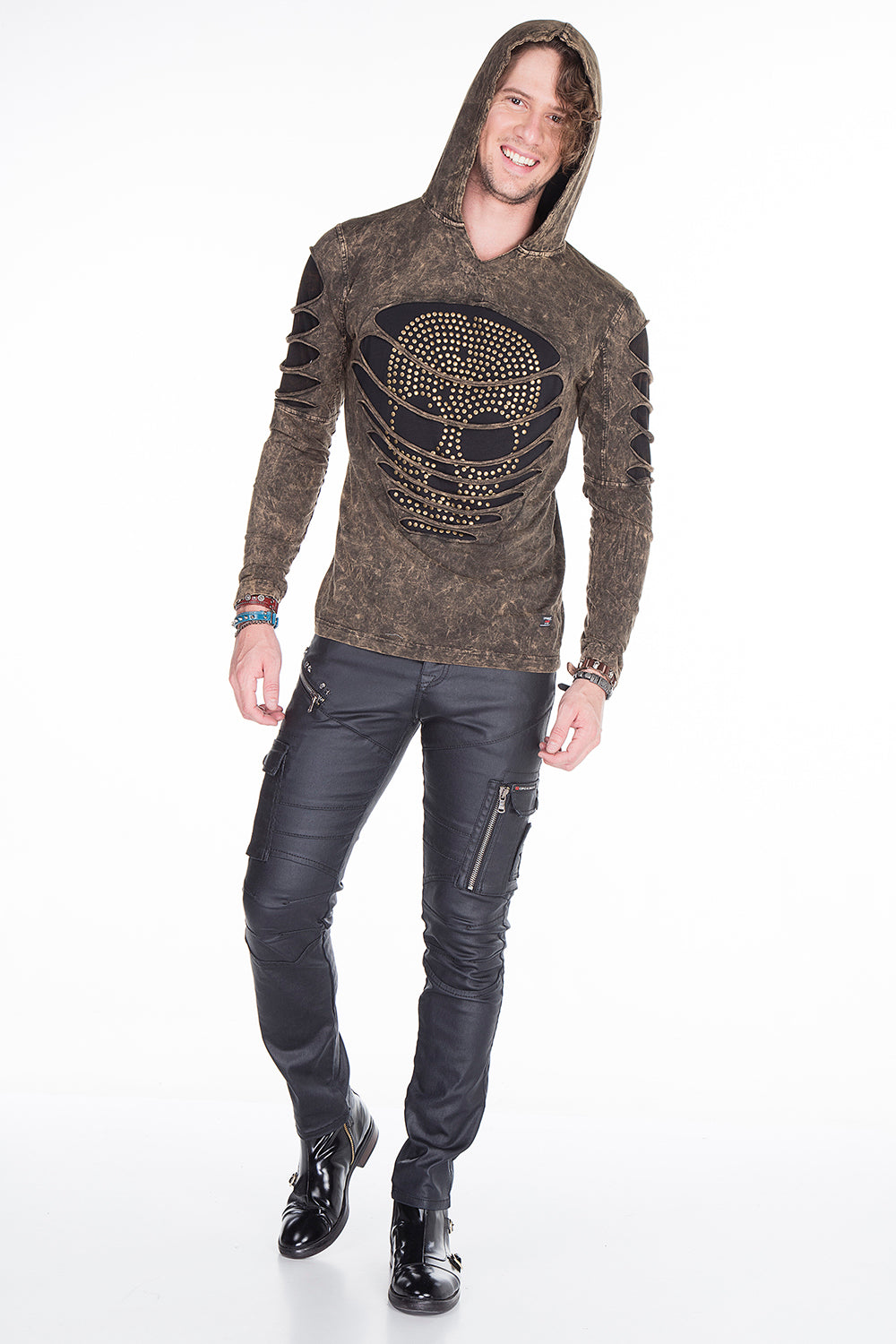 CD405 Men's comfortable jeans with cool decorative zippers in straight fit