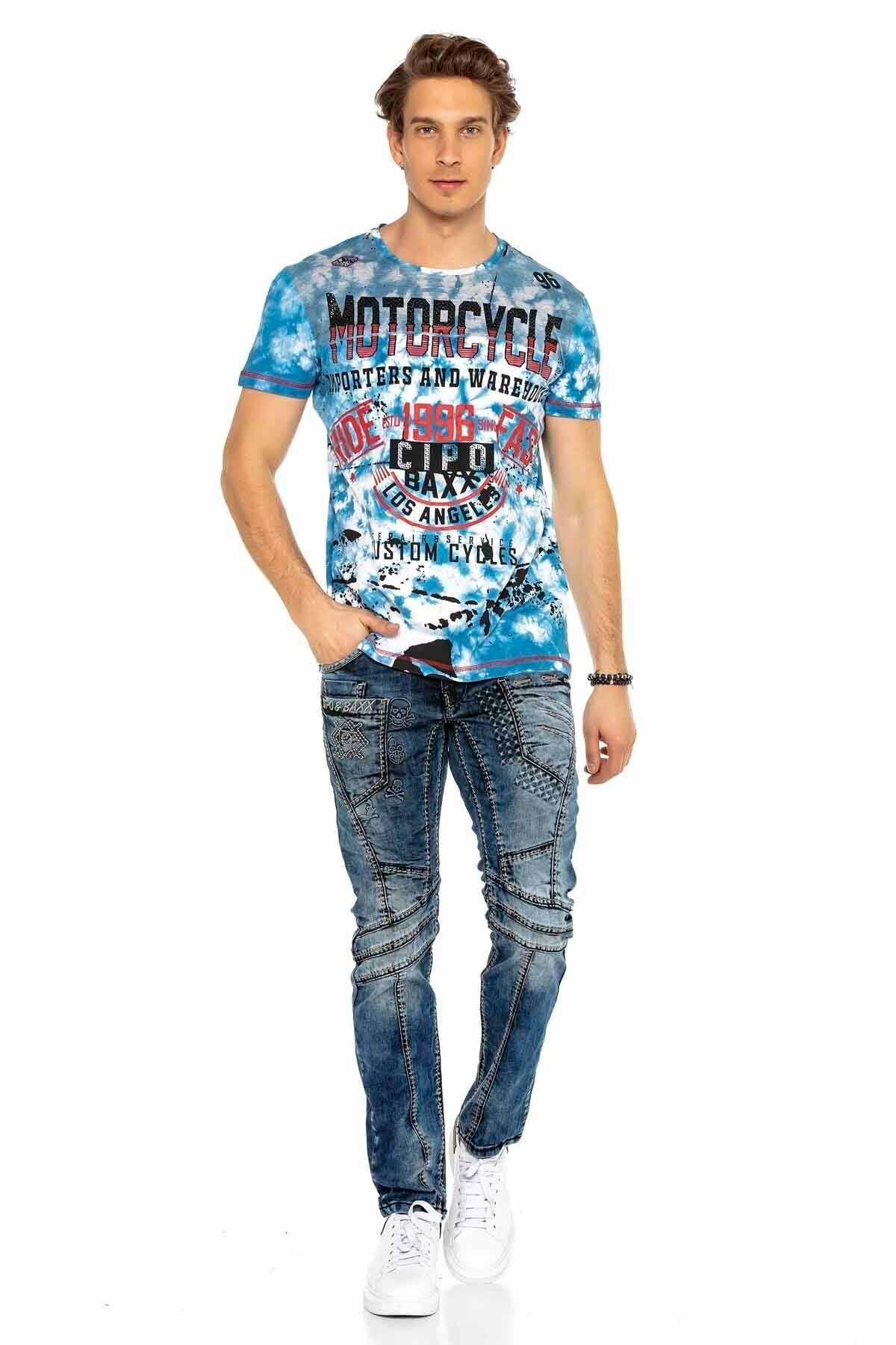 CD418 Men's comfortable jeans with trendy decorative seams in straight fit