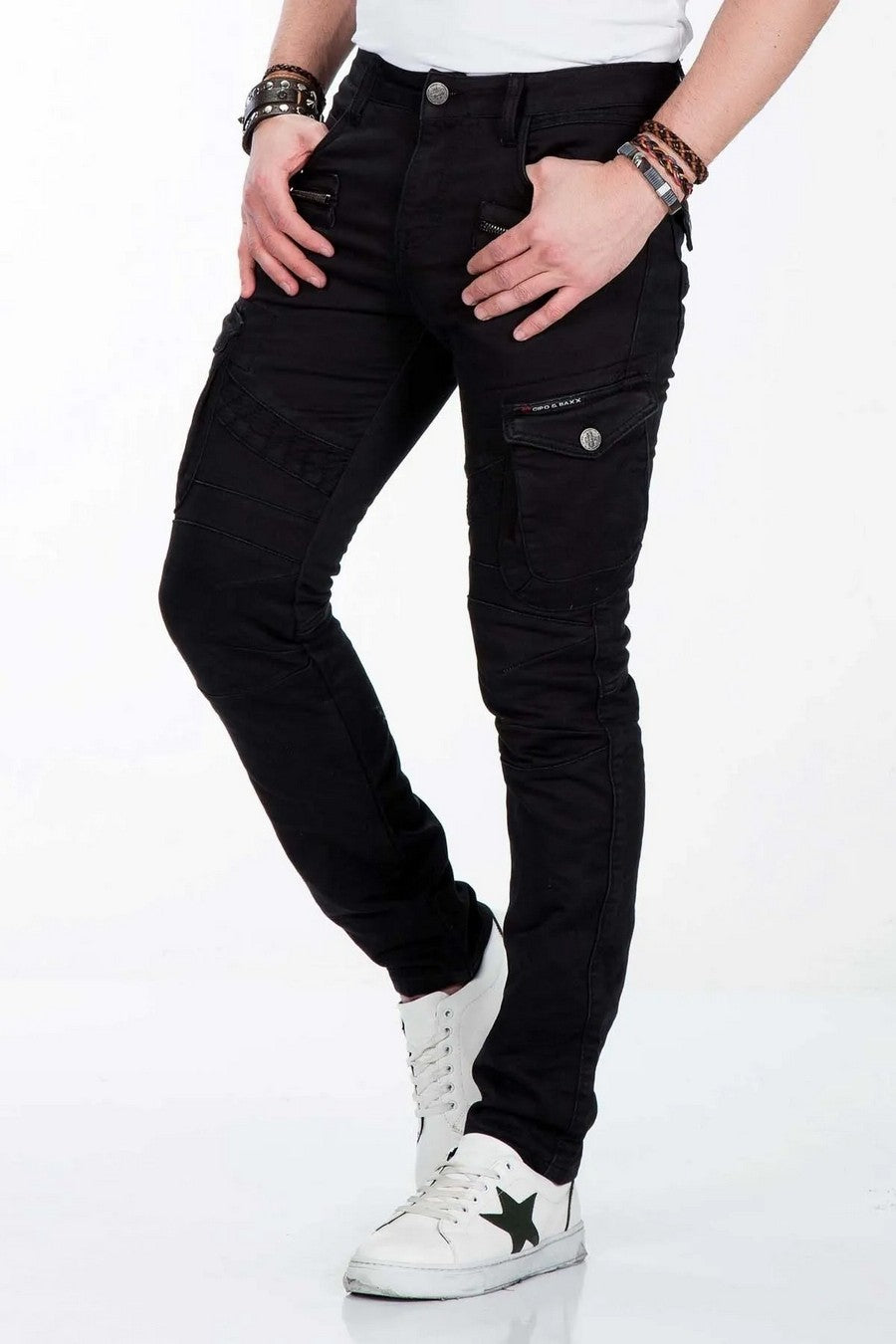 CD424 Men's cargo trousers in trendy biker style