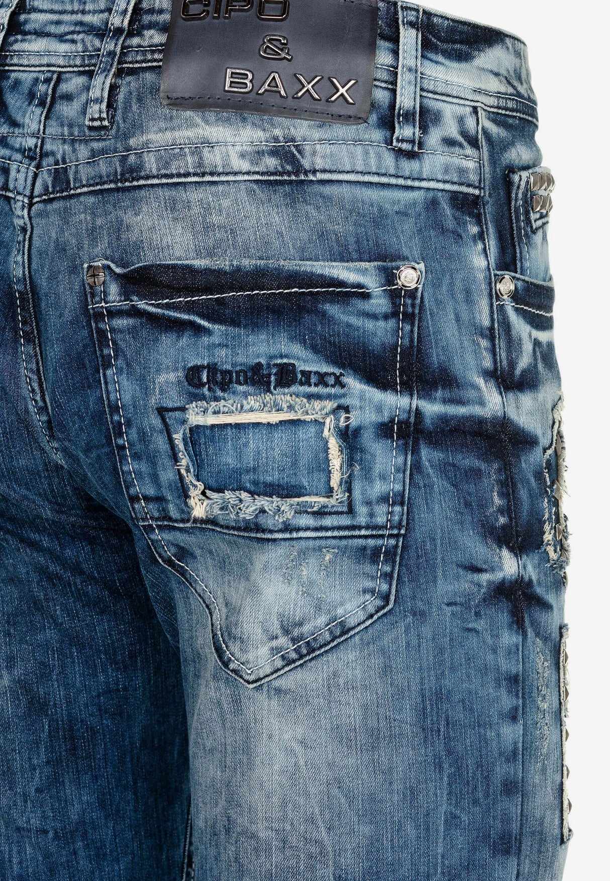 CD431 Men's slim-fit jeans with rivets and patches in straight fit