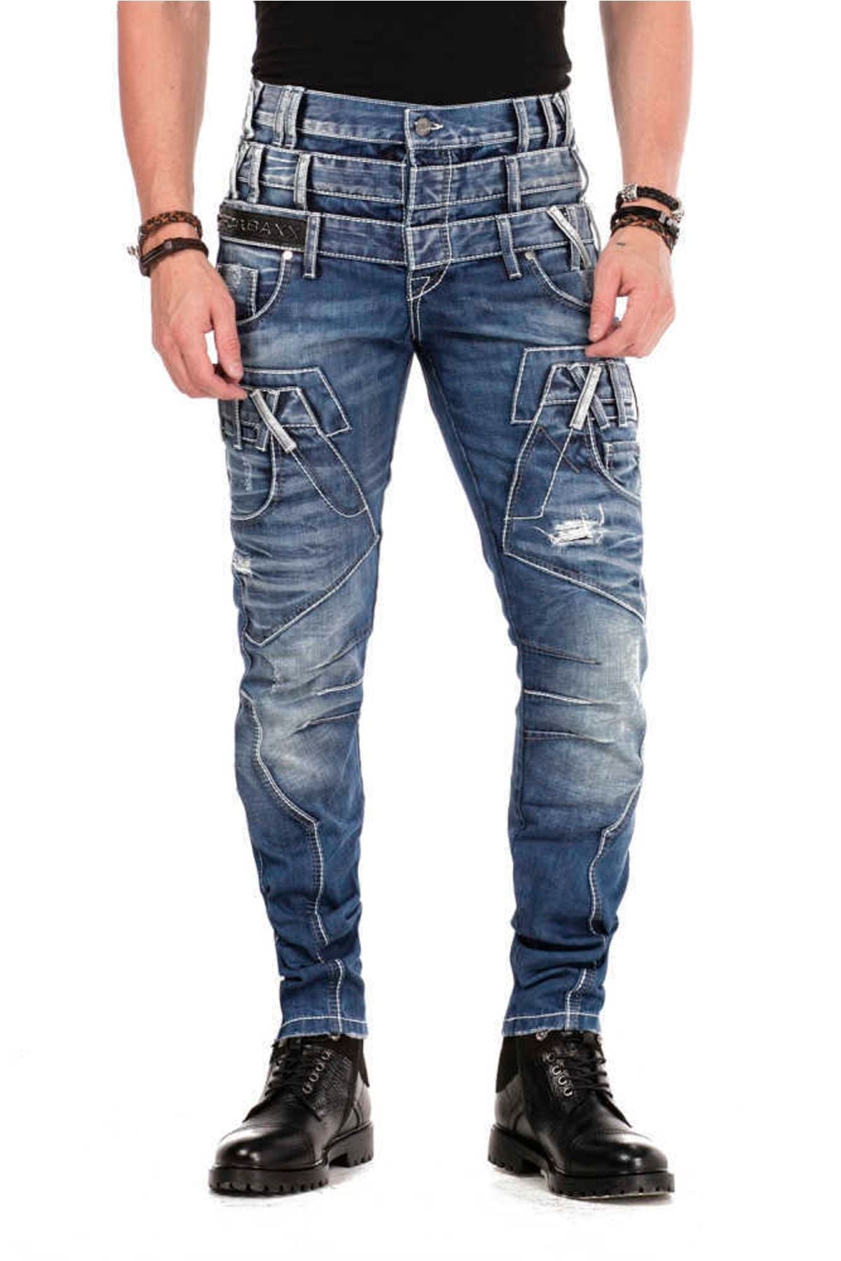 CD466 Men's skinny jeans with triple waistband in straight fit