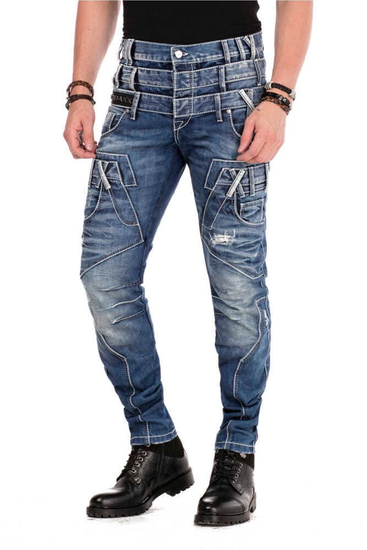 CD466 Men's skinny jeans with triple waistband in straight fit