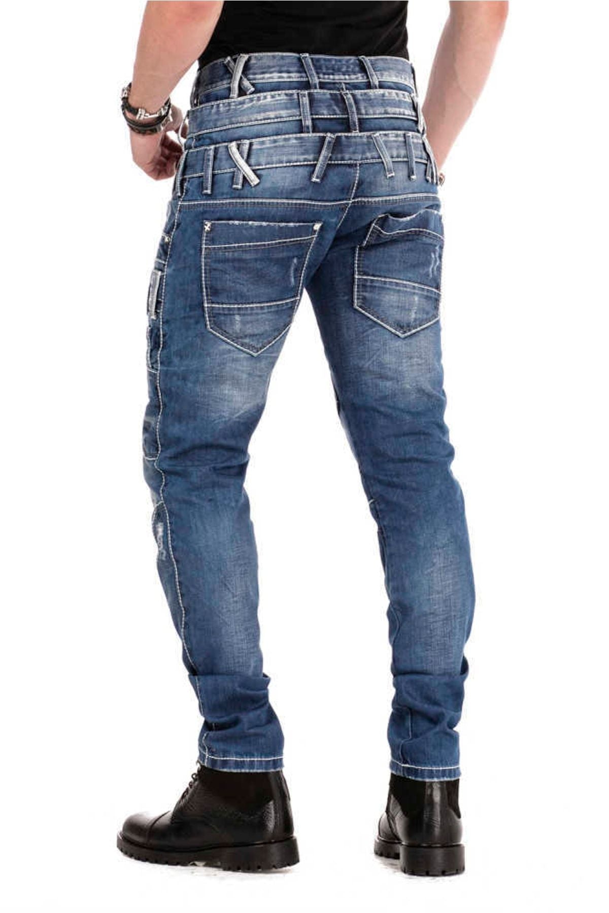 CD466 Men's skinny jeans with triple waistband in straight fit