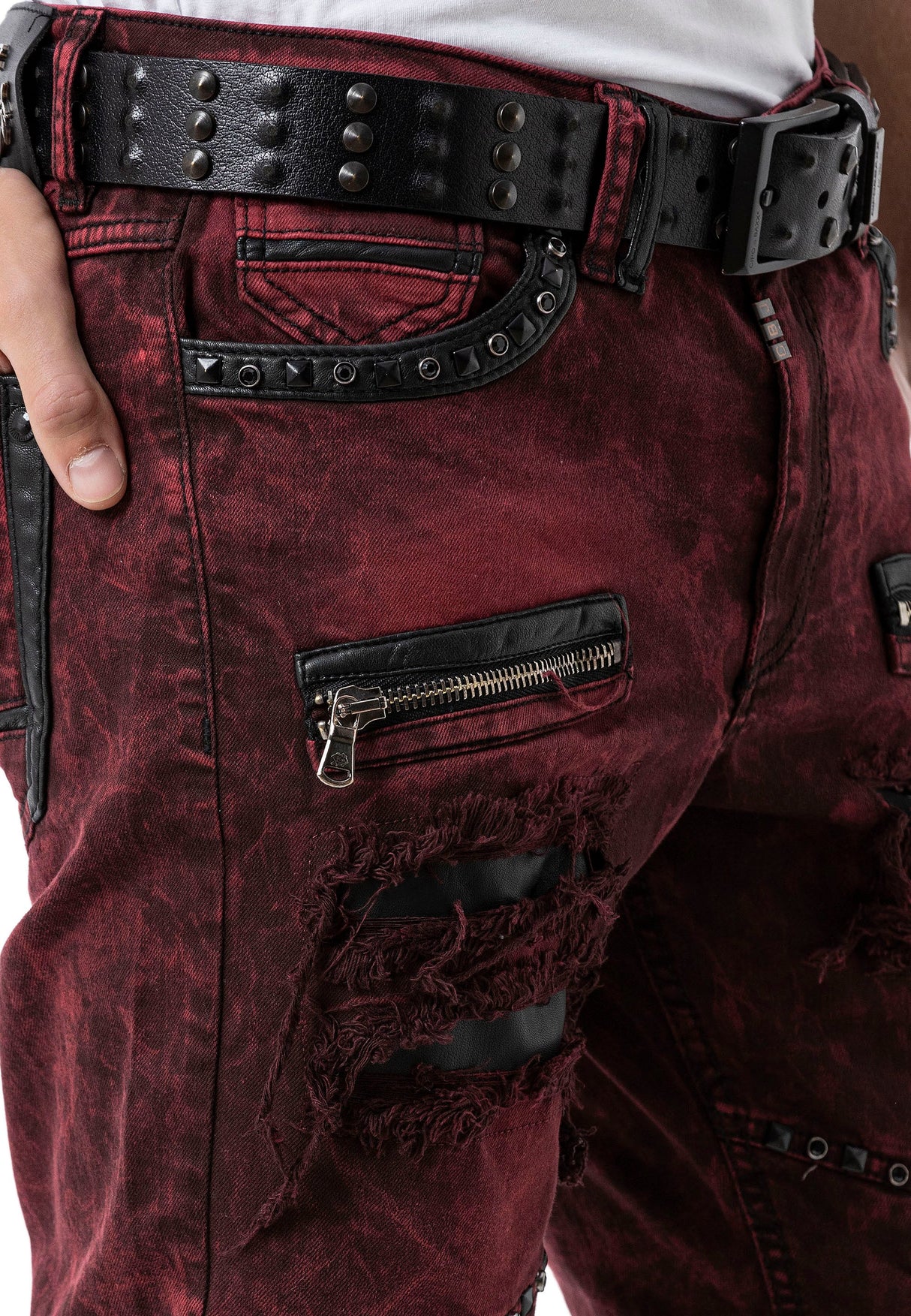 CD481 Men's Slim Fit Jeans with rivets and decorative zippers