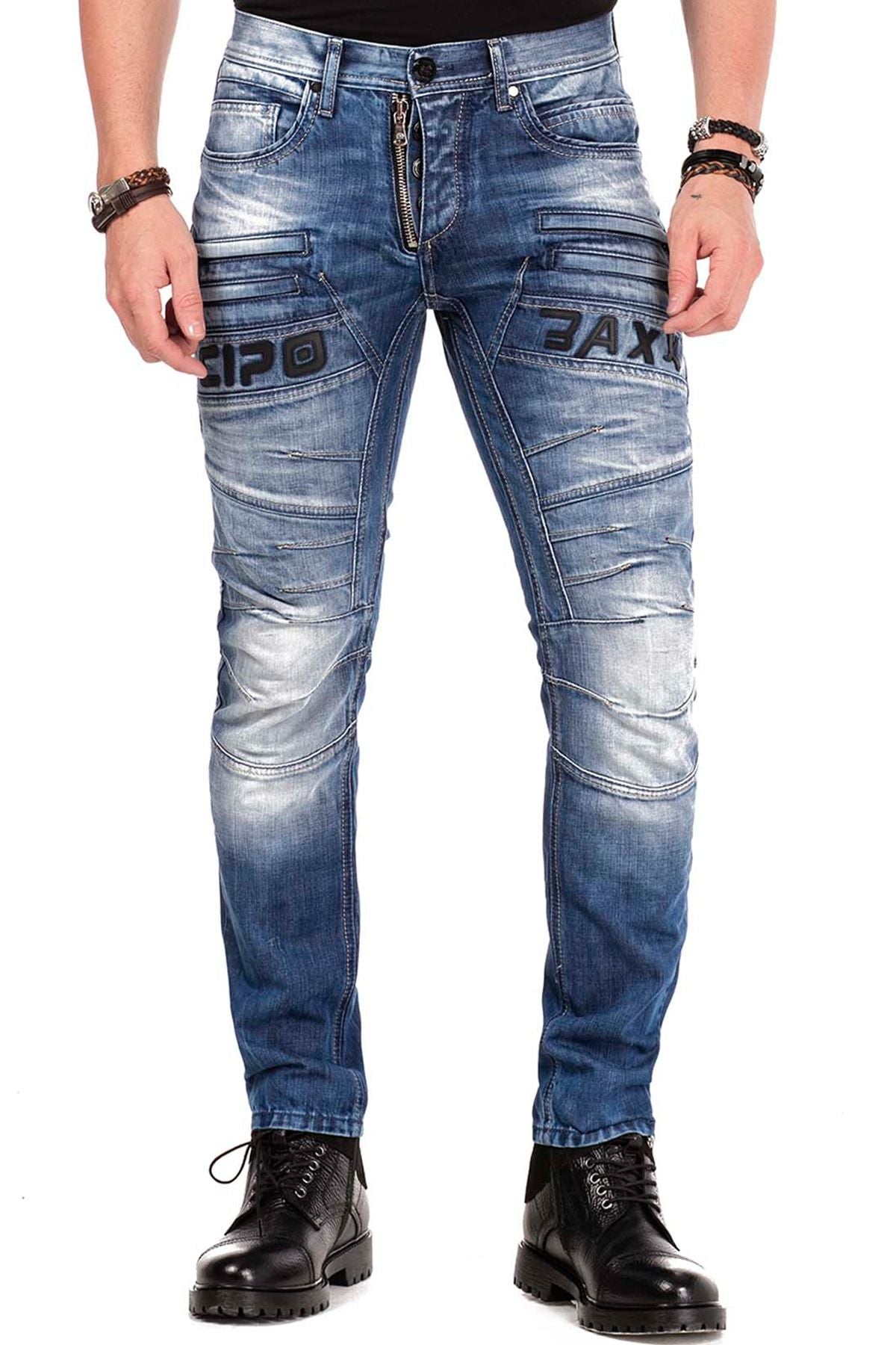 CD491 Men's slim-fit jeans with decorative zipper