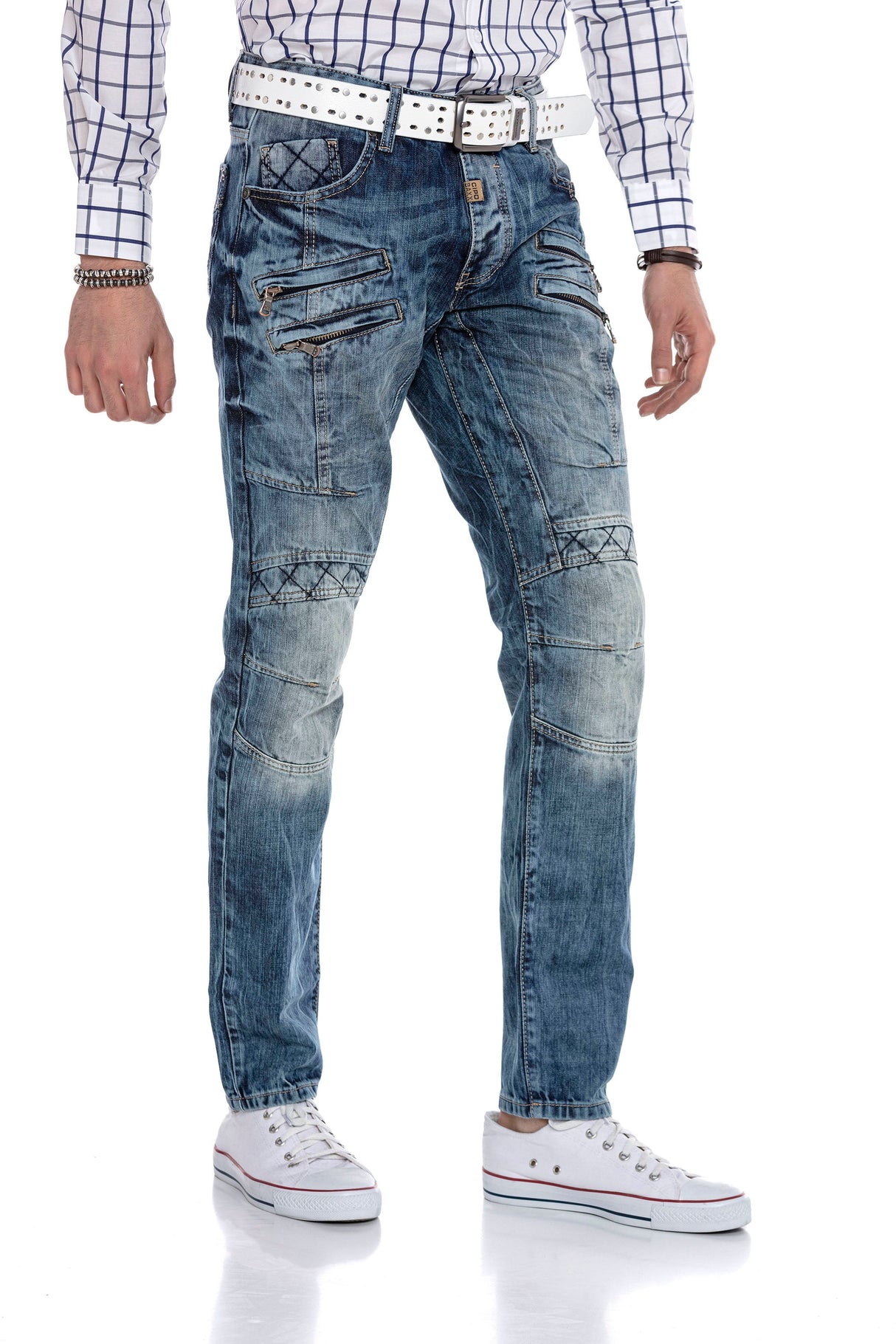 CD510 Men's comfortable jeans with distinctive decorative seams