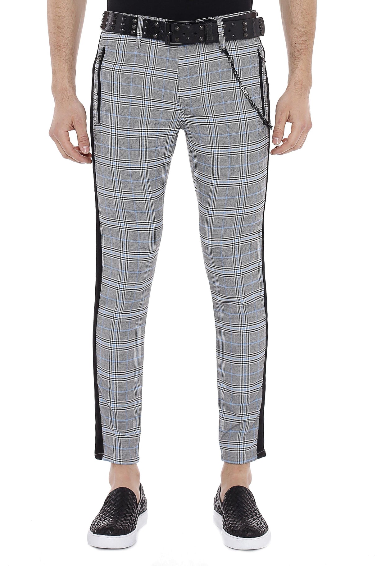 CD518 Men's fabric trousers with check pattern