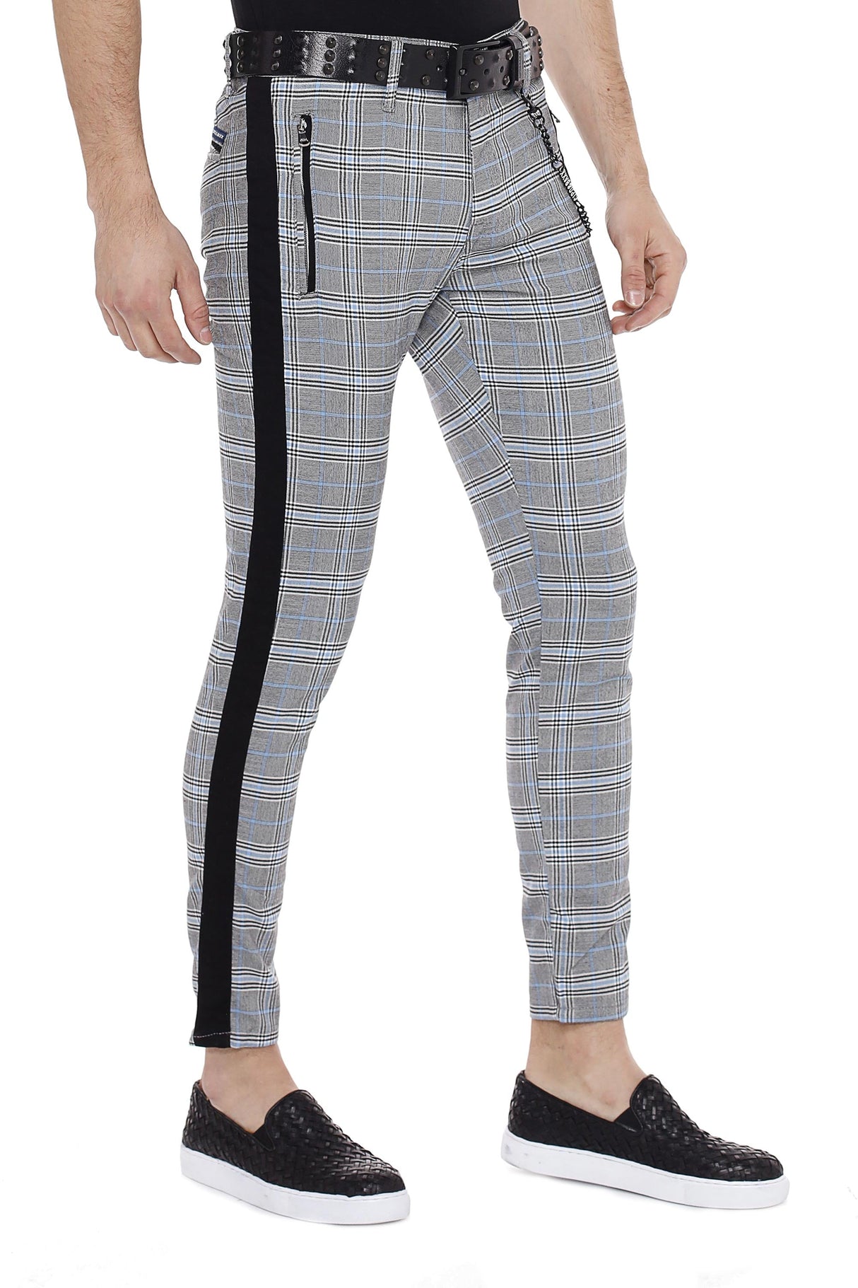 CD518 Men's fabric trousers with check pattern