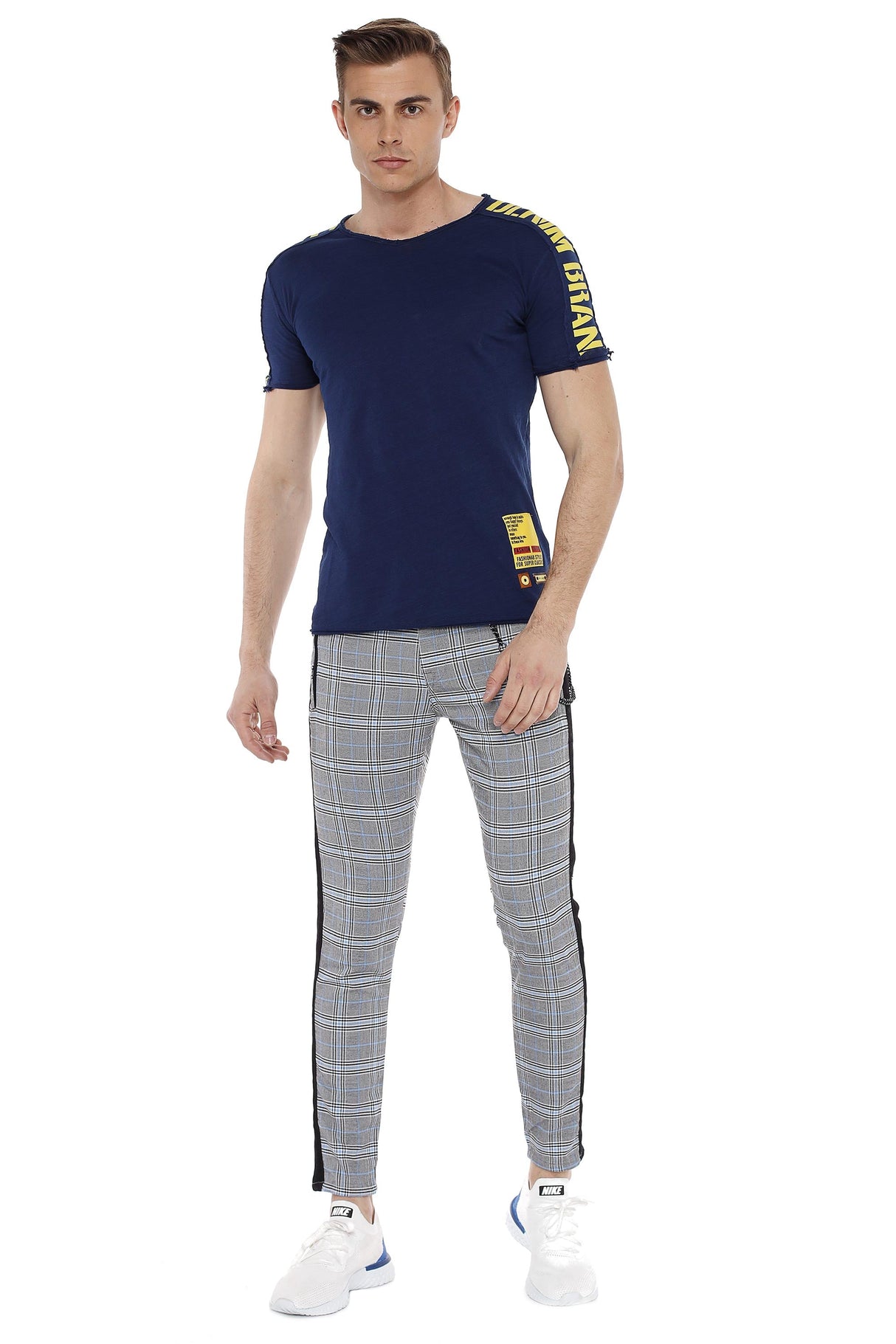 CD518 Men's fabric trousers with check pattern