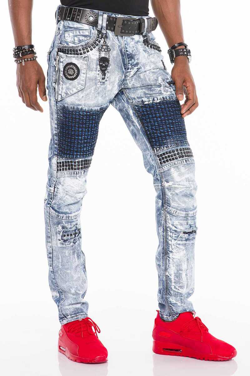 CD529 Men's skinny jeans with extravagant wash in straight fit