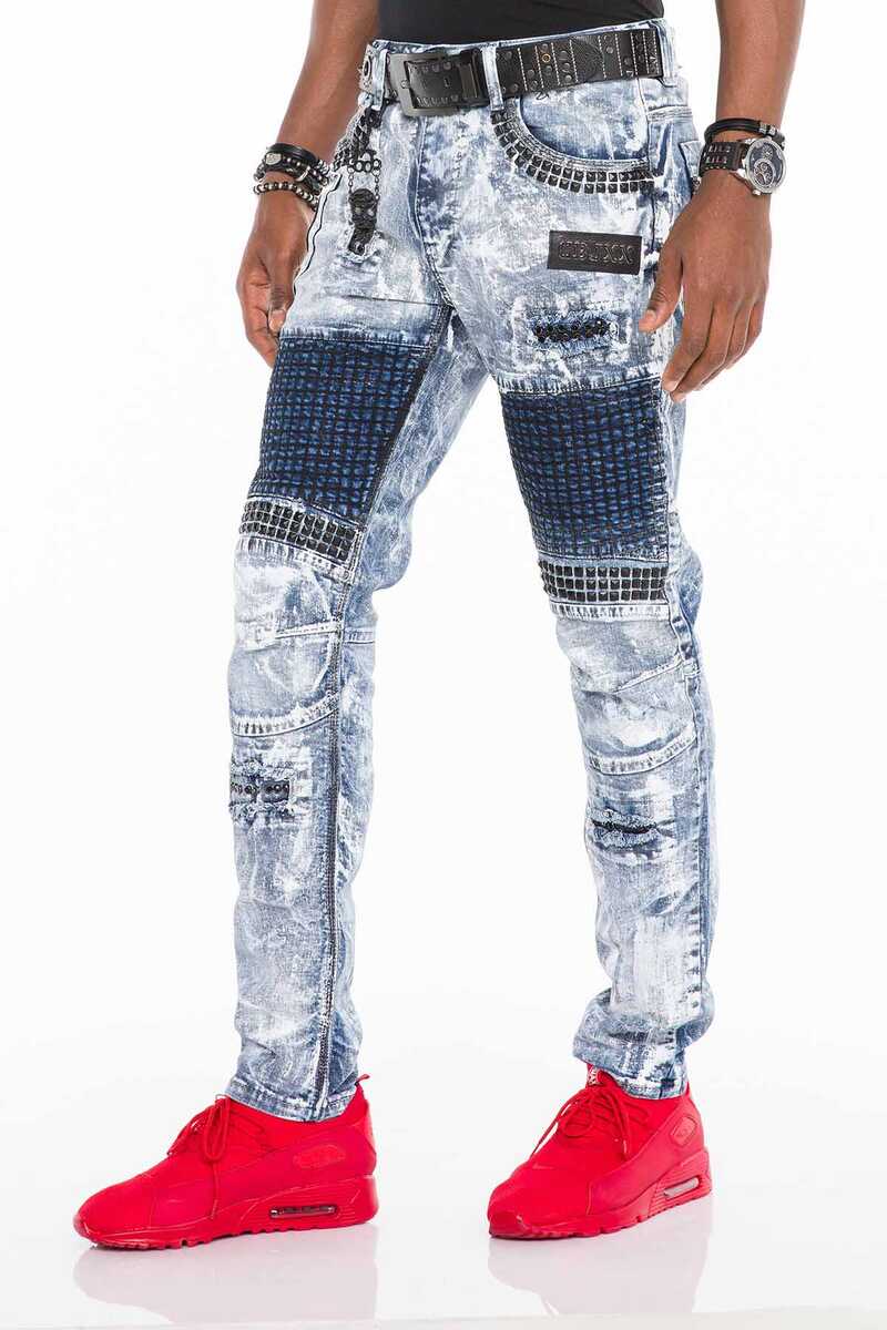 CD529 Men's skinny jeans with extravagant wash in straight fit