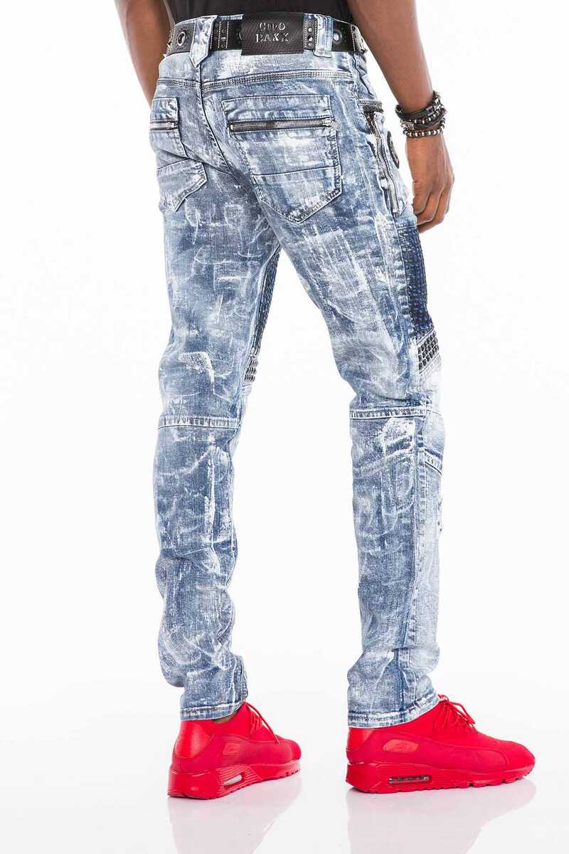 CD529 Men's skinny jeans with extravagant wash in straight fit