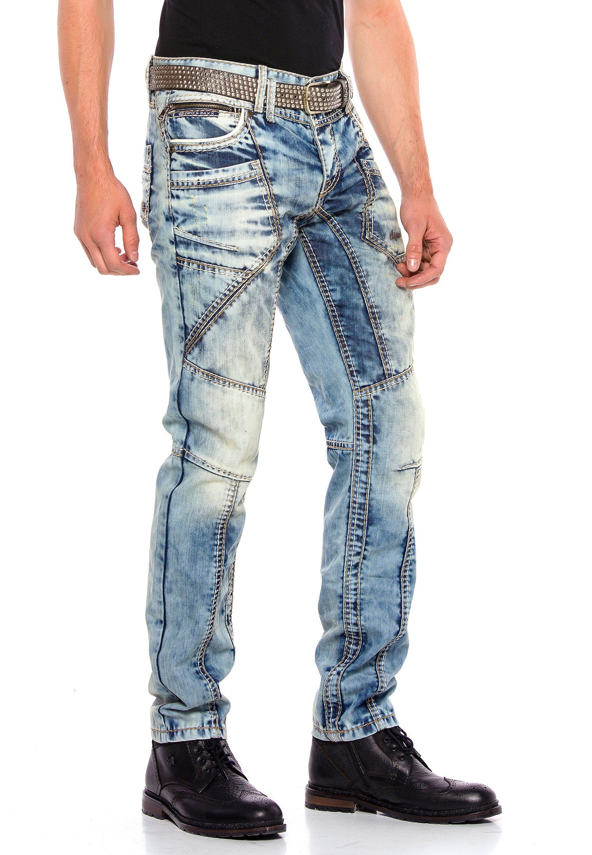 CD535 Men's comfortable jeans with modern decorative stitching