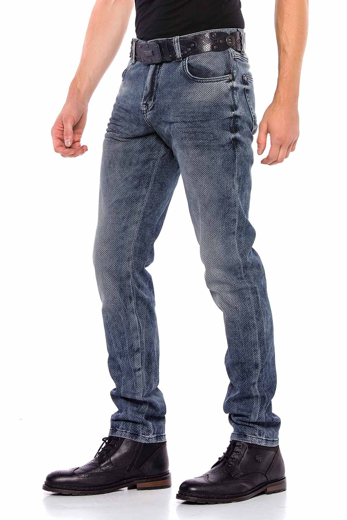 CD543 Men's slim-fit jeans with grid pattern in straight fit