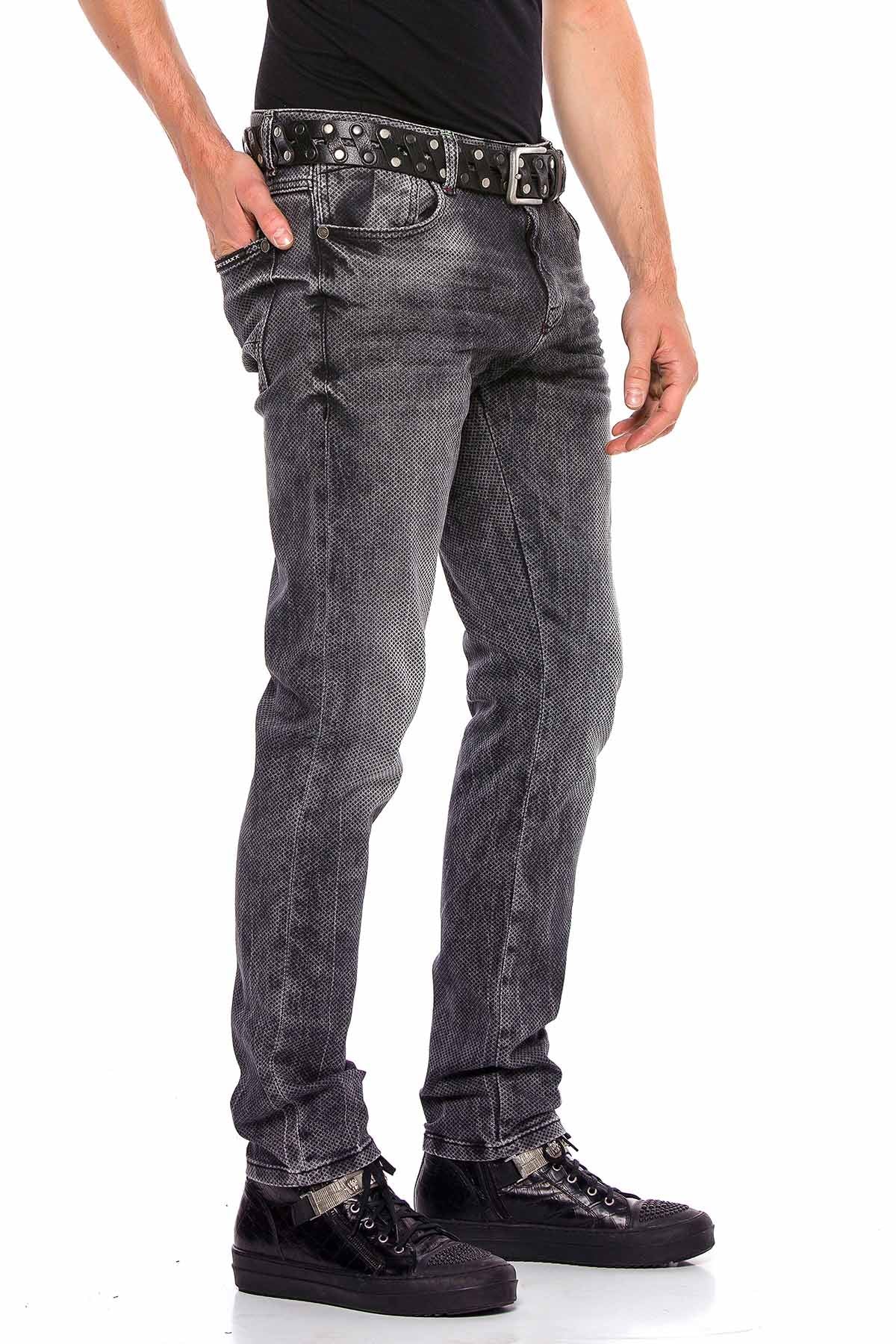 CD543 Men's slim-fit jeans with grid pattern in straight fit