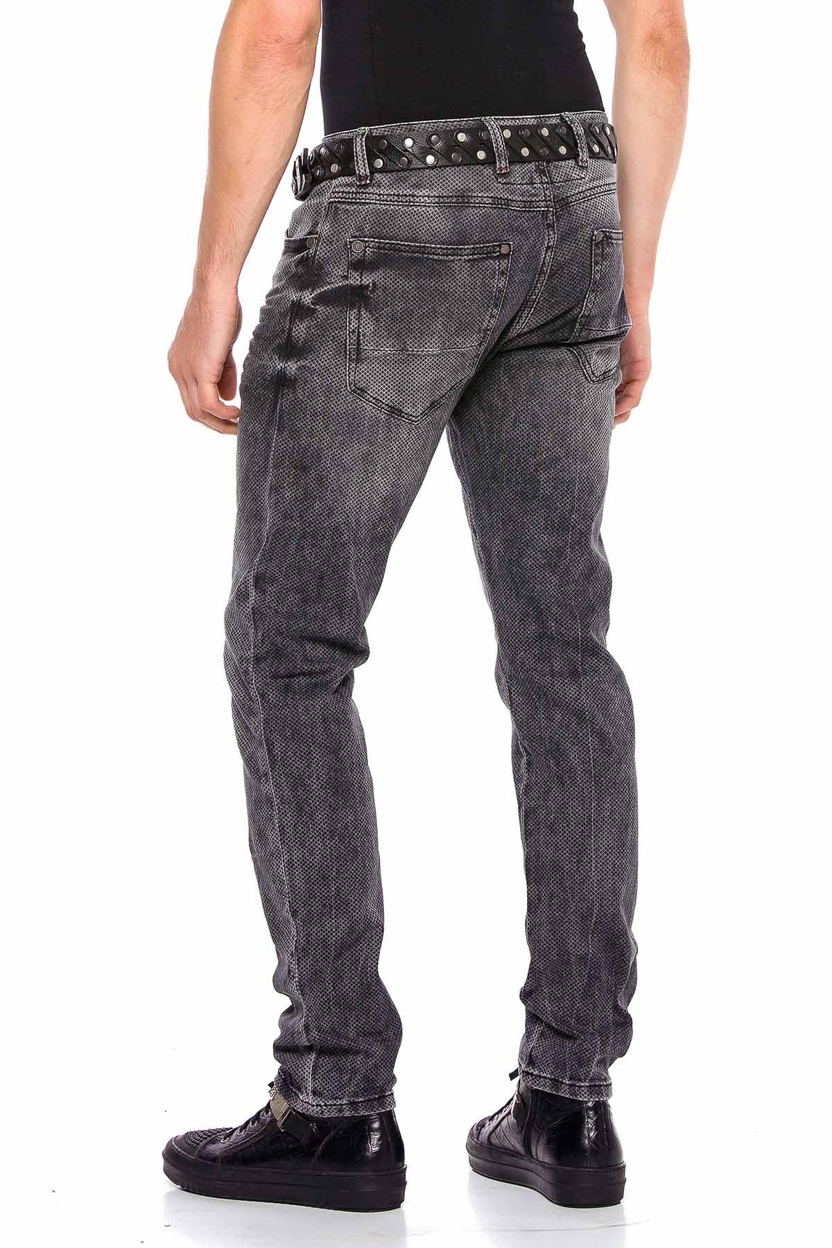 CD543 Men's slim-fit jeans with grid pattern in straight fit