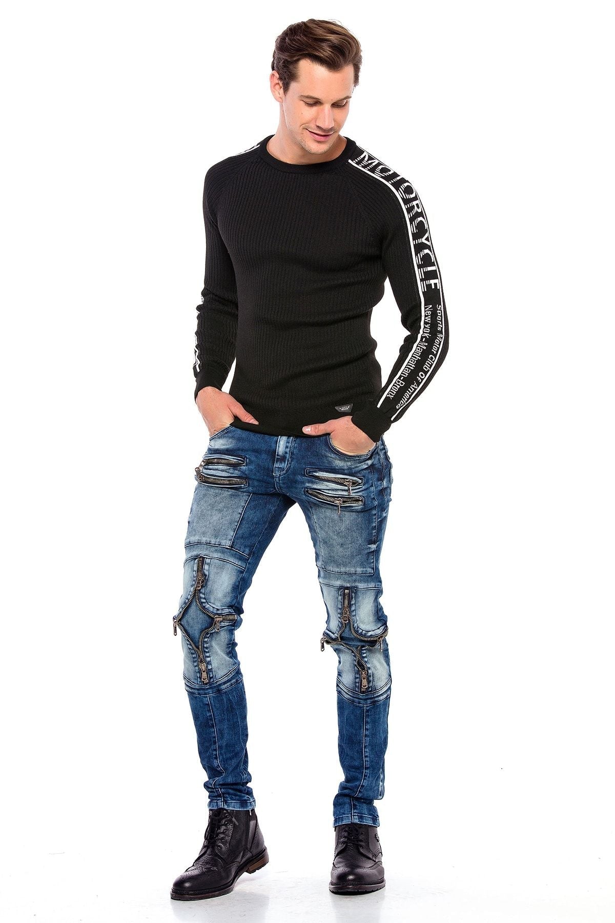 CD551 Men's comfortable jeans with fashionable details in straight fit