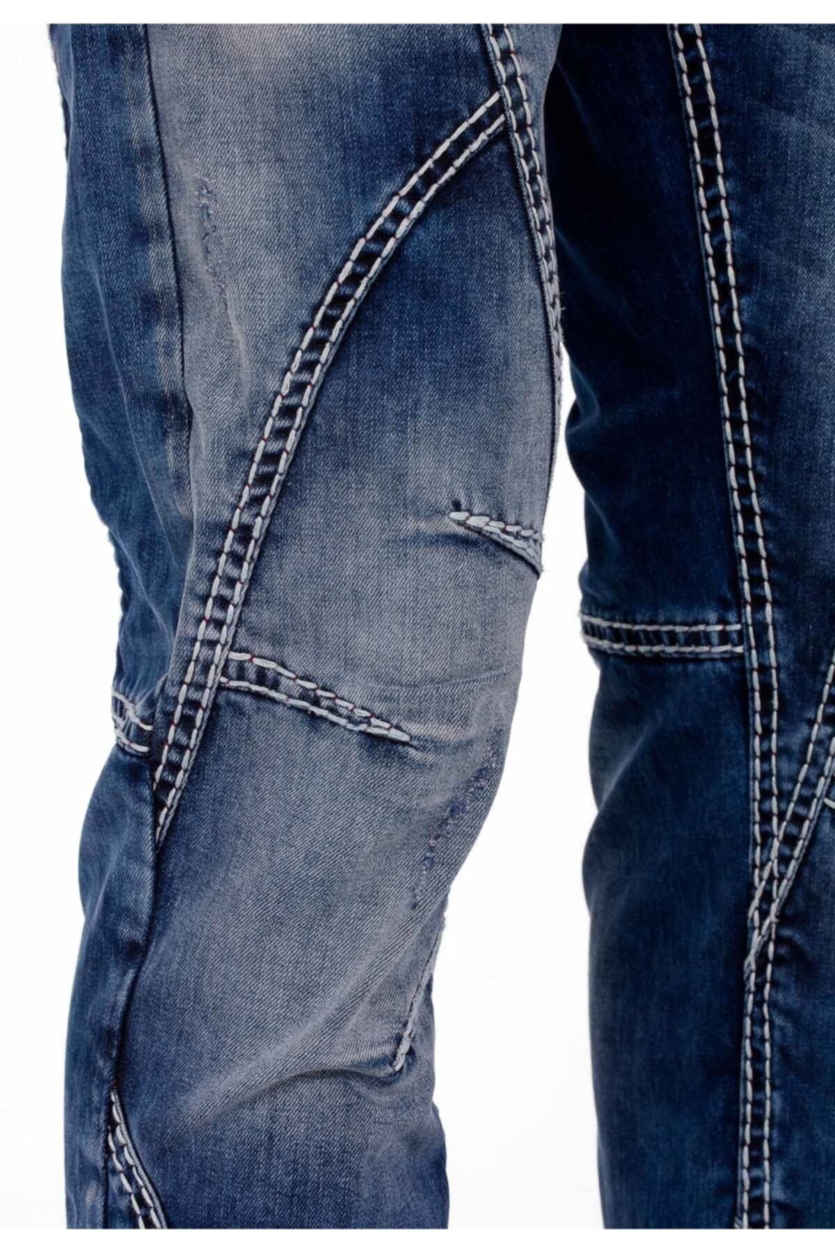 CD563 Men's comfortable jeans with trendy decorative stitching