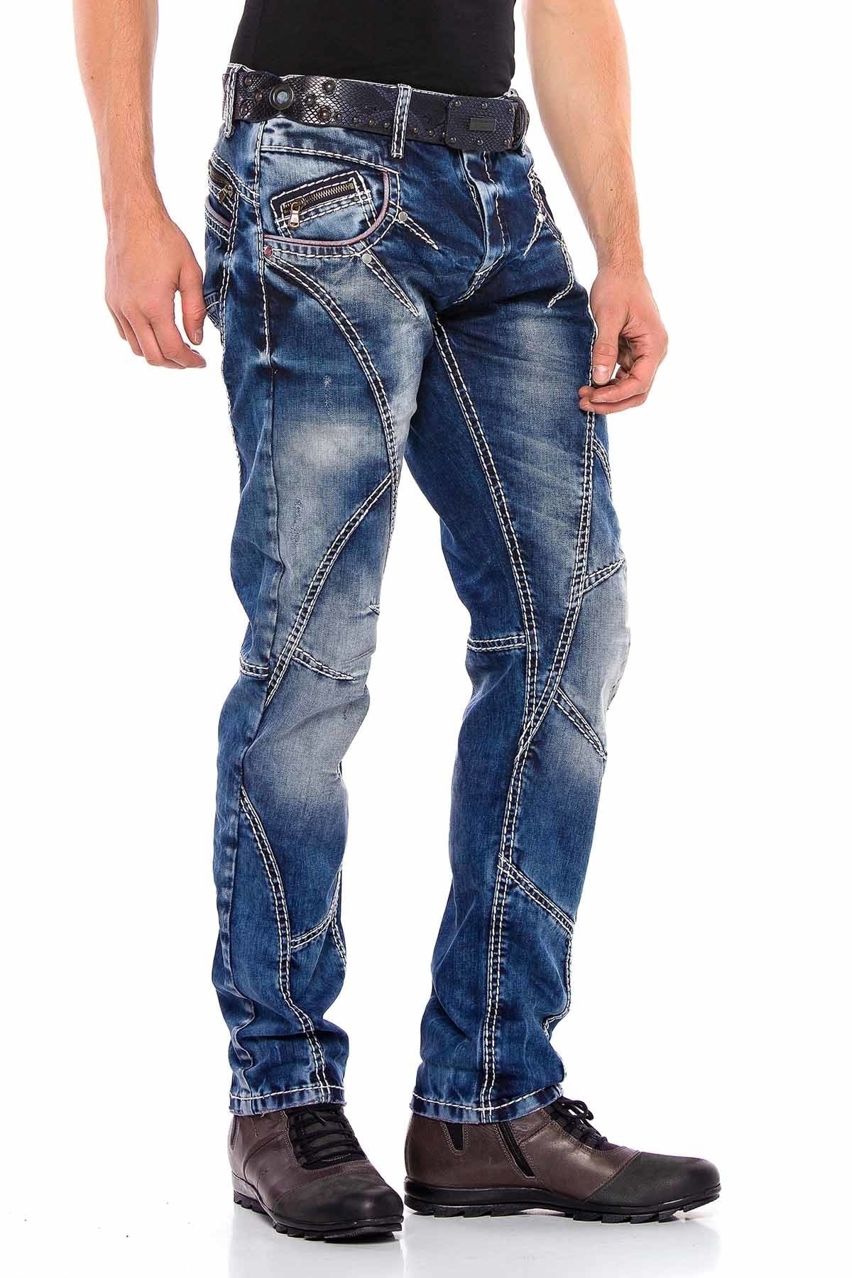 CD563 Men's comfortable jeans with trendy decorative stitching