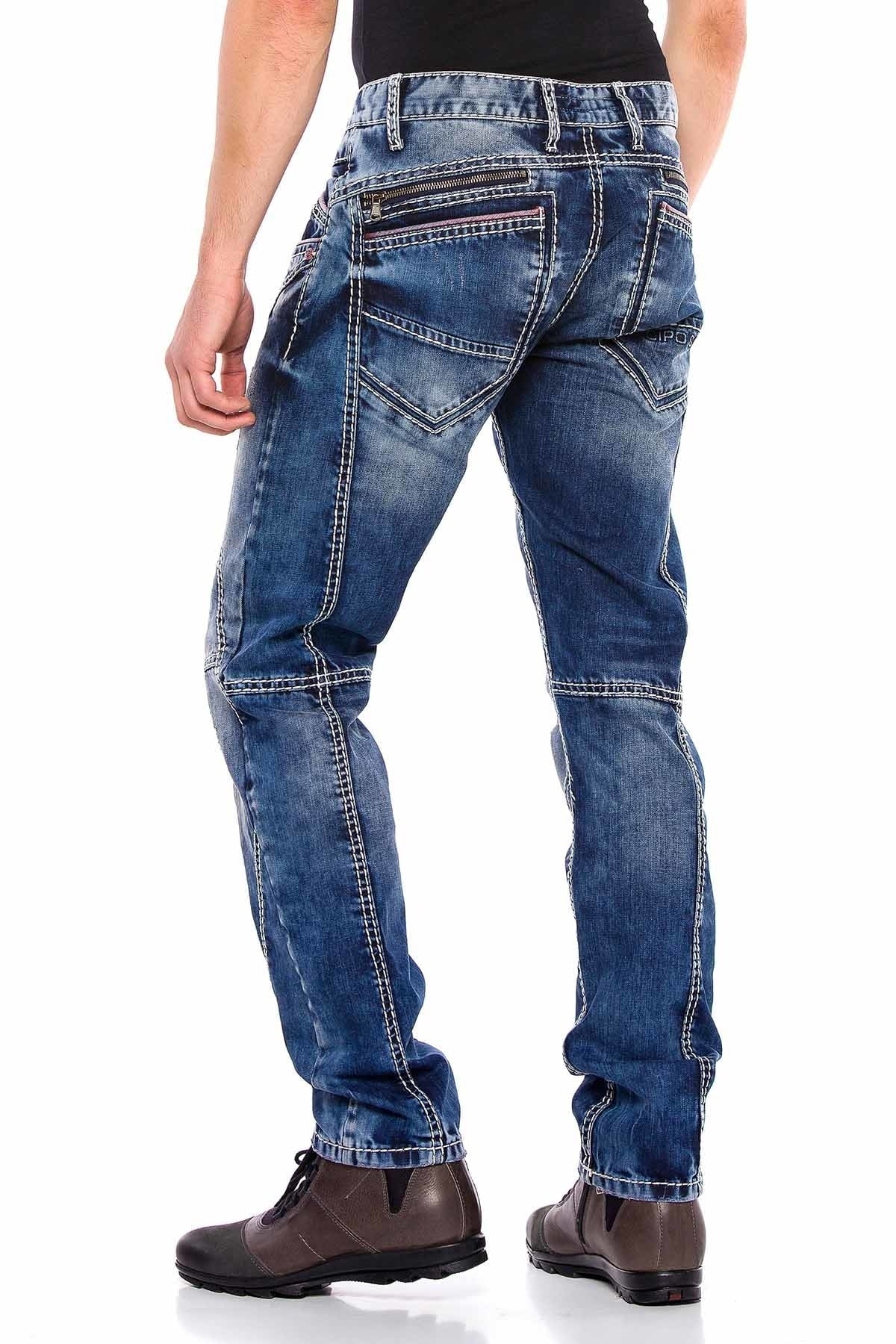 CD563 Men's comfortable jeans with trendy decorative stitching