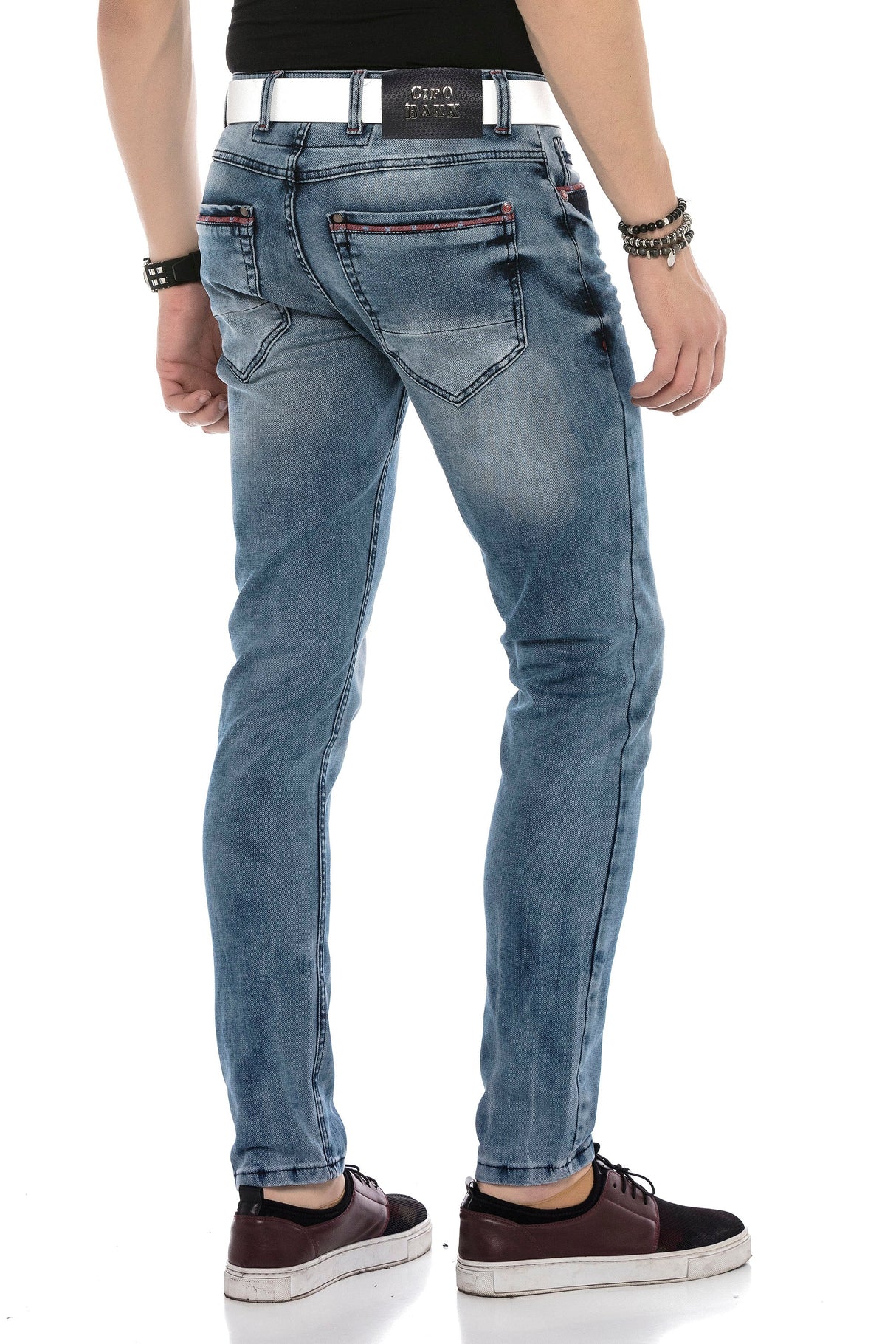 CD569 Men's Jeans Slim Fit Stonewashed Casual Look with thick seams