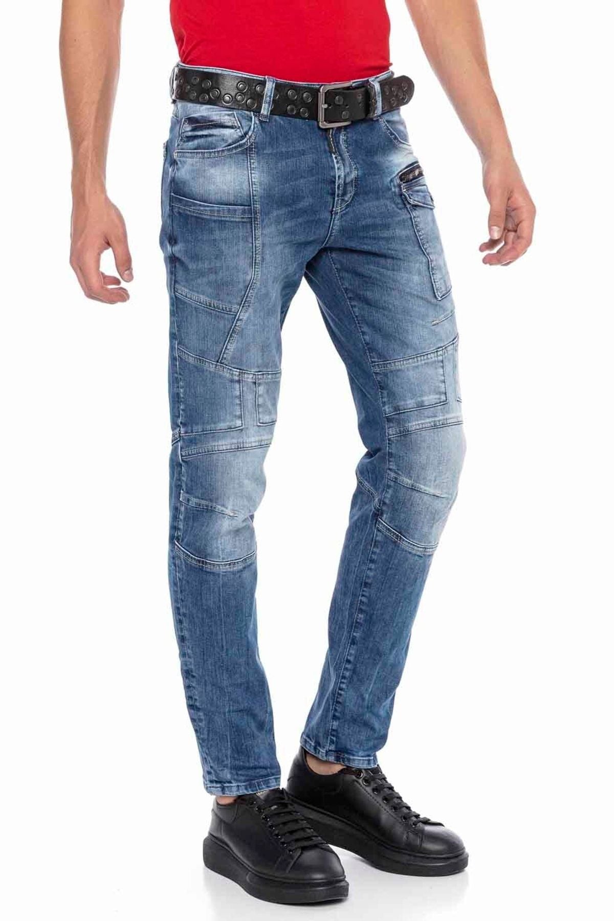 CD577 Men's comfortable jeans with cool decorative seam elements