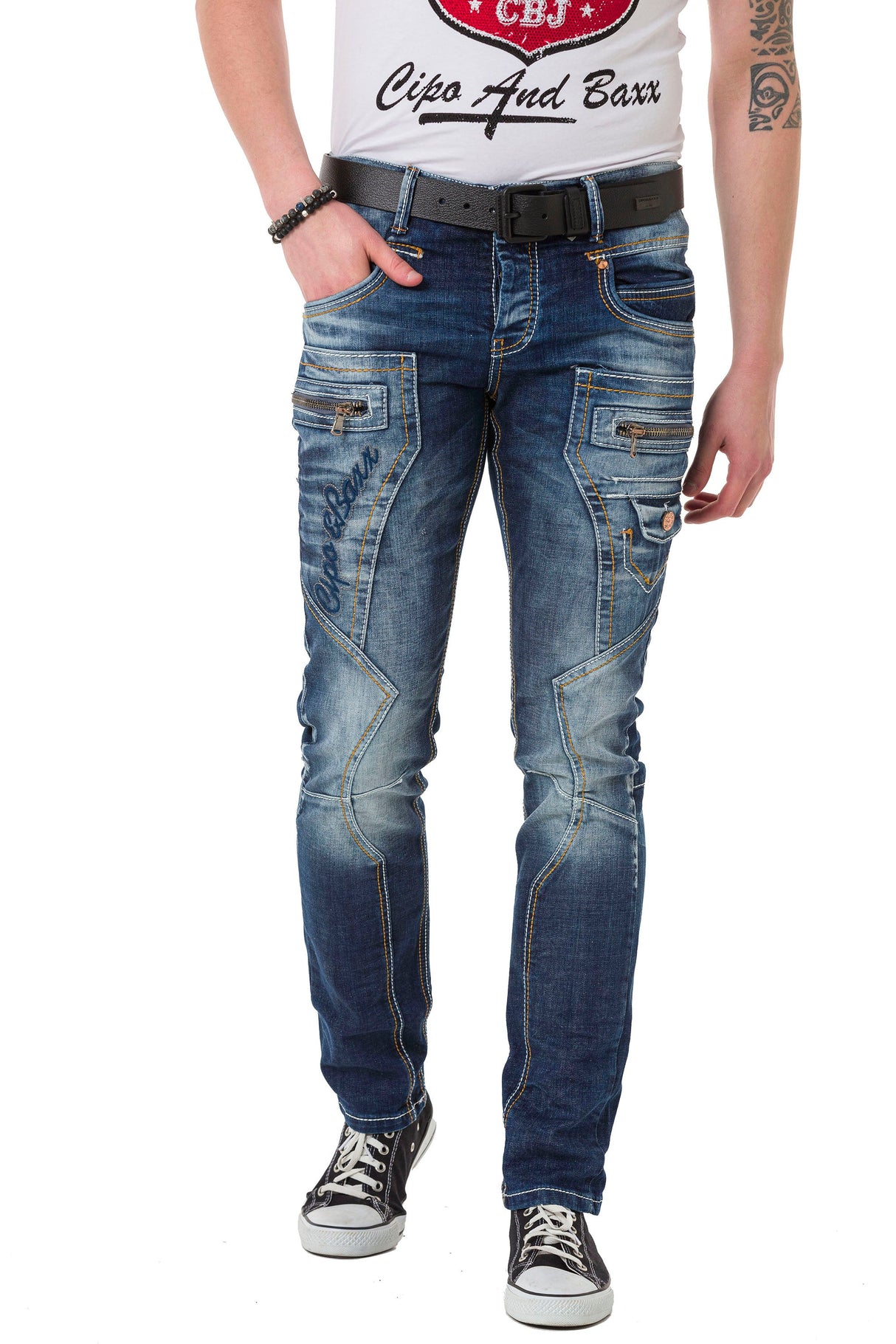 CD584 Men's comfortable jeans with contrasting stitching