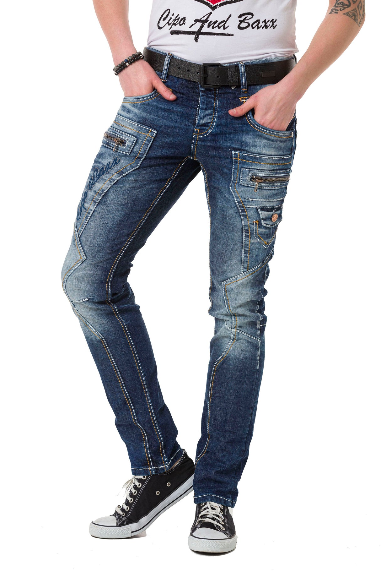 CD584 Men's comfortable jeans with contrasting stitching