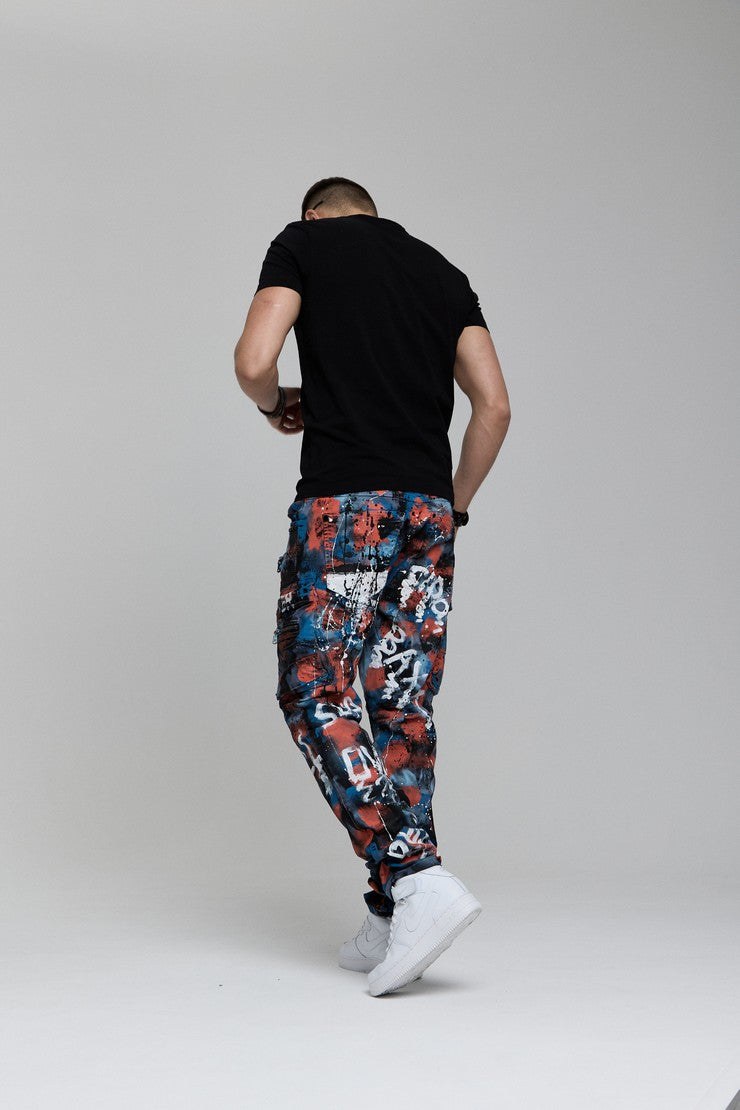 CD587 Men's comfortable jeans with paint splatter details