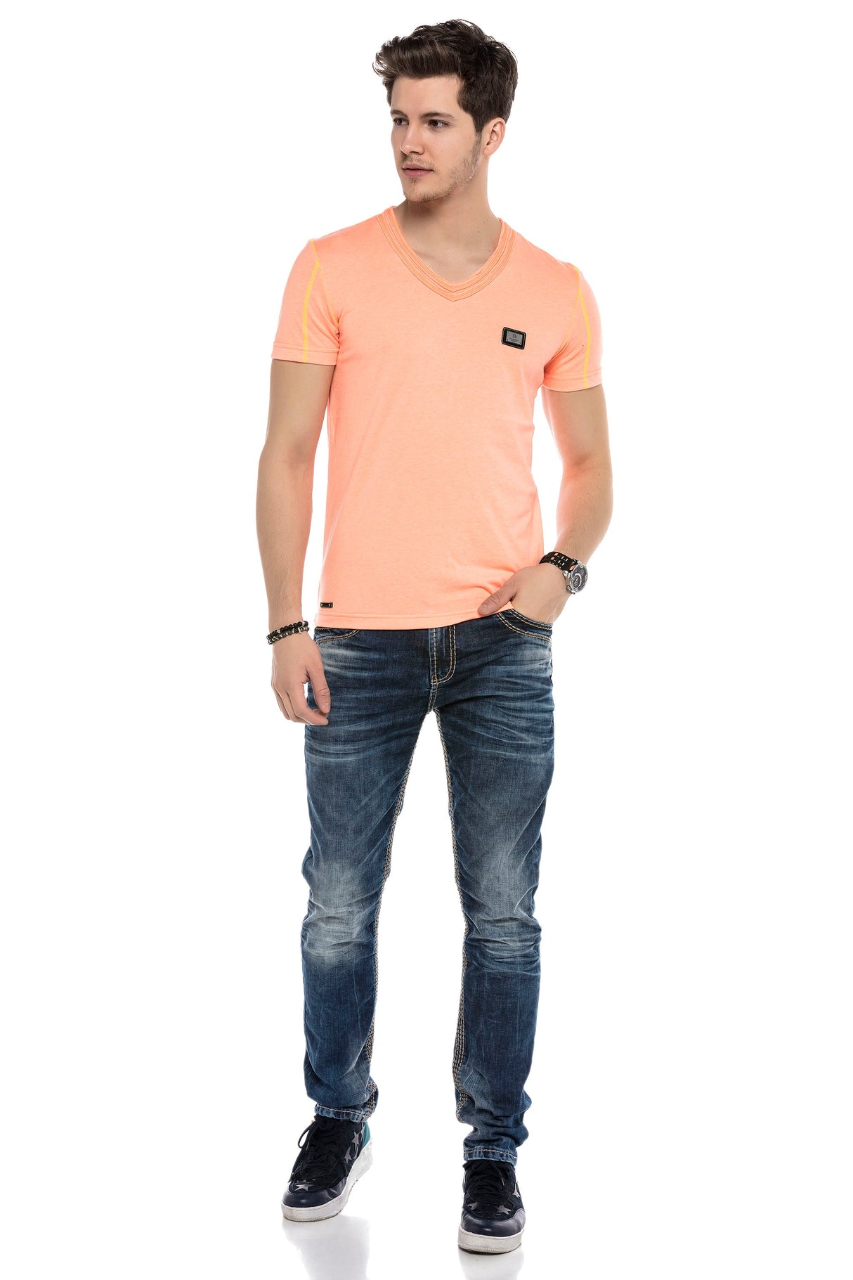 CD593 Men's comfortable jeans with wide decorative seams
