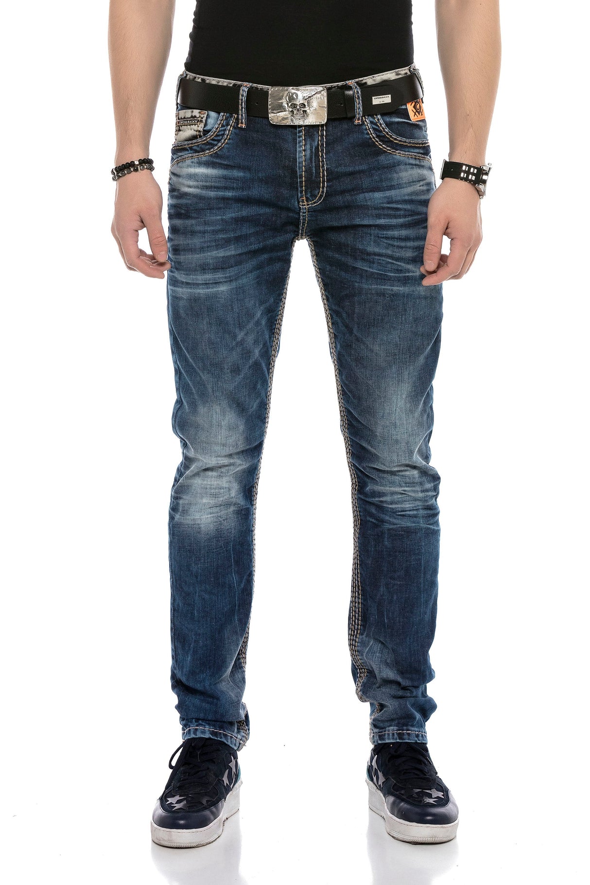 CD593 Men's comfortable jeans with wide decorative seams