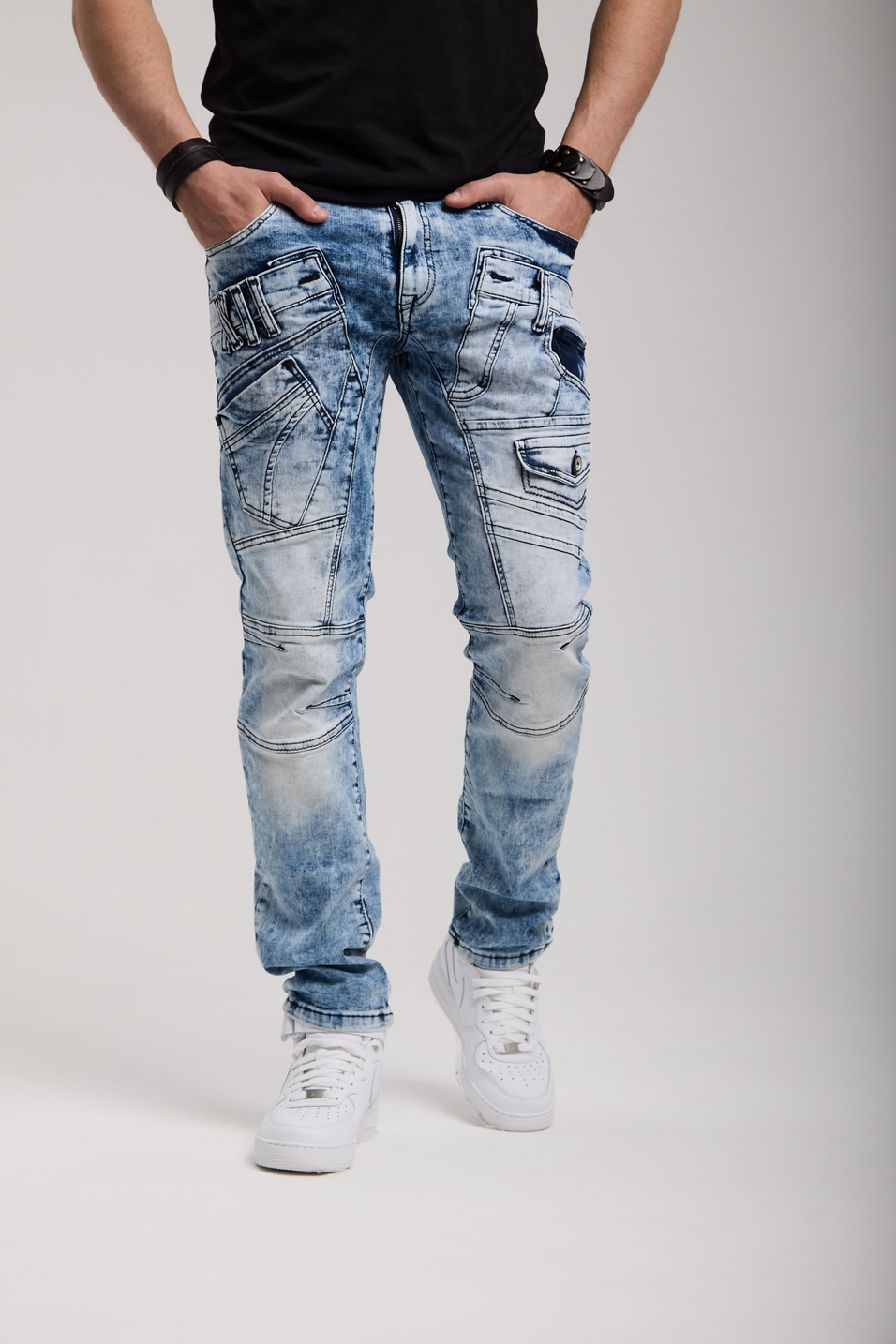 CD598 Men's comfortable jeans with cool decorative seam elements
