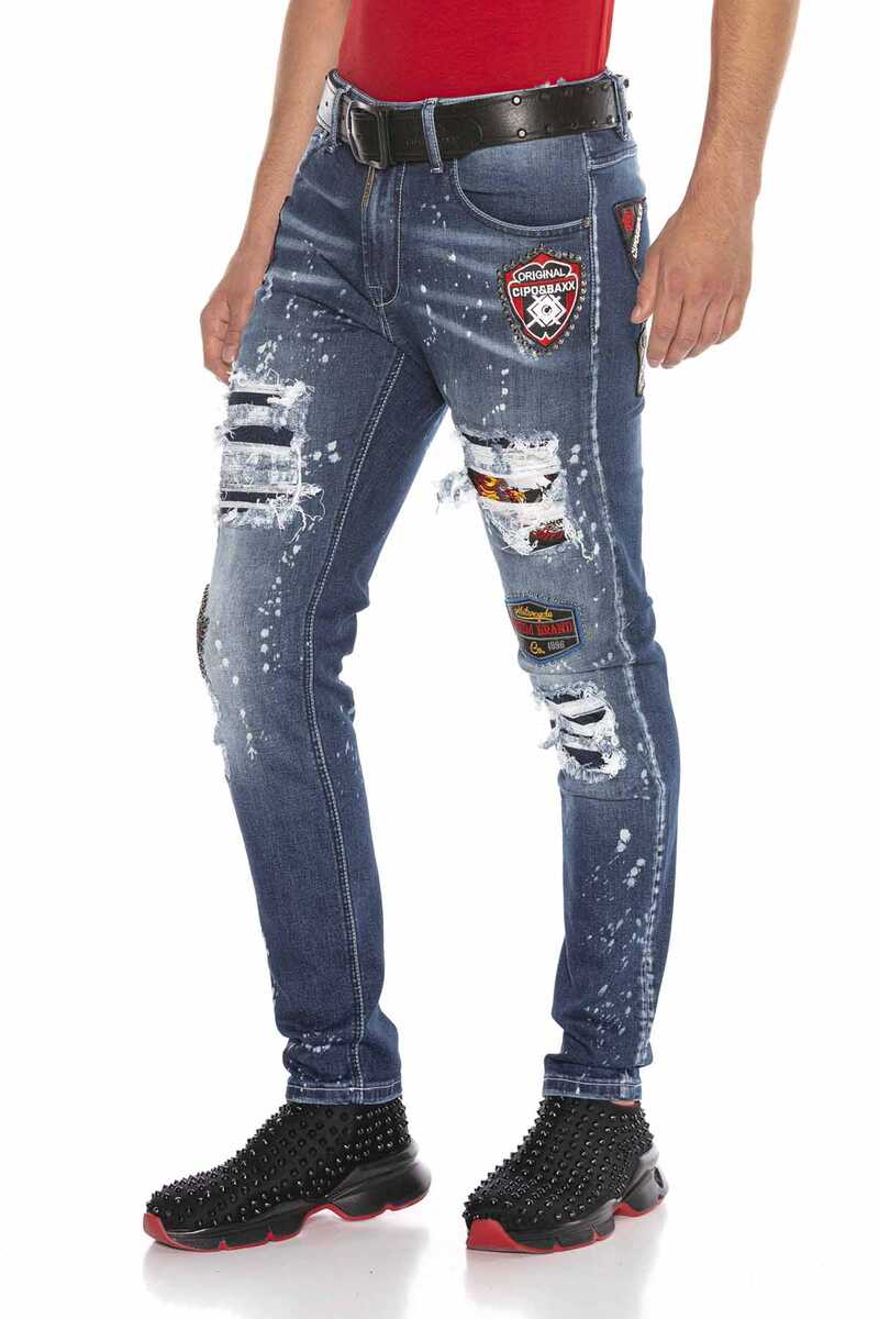 CD643 Men's comfortable jeans in trendy patchwork style