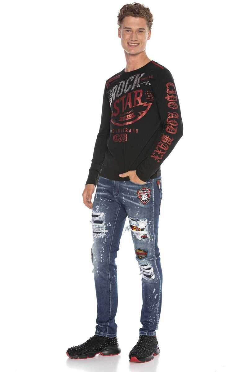CD643 Men's comfortable jeans in trendy patchwork style