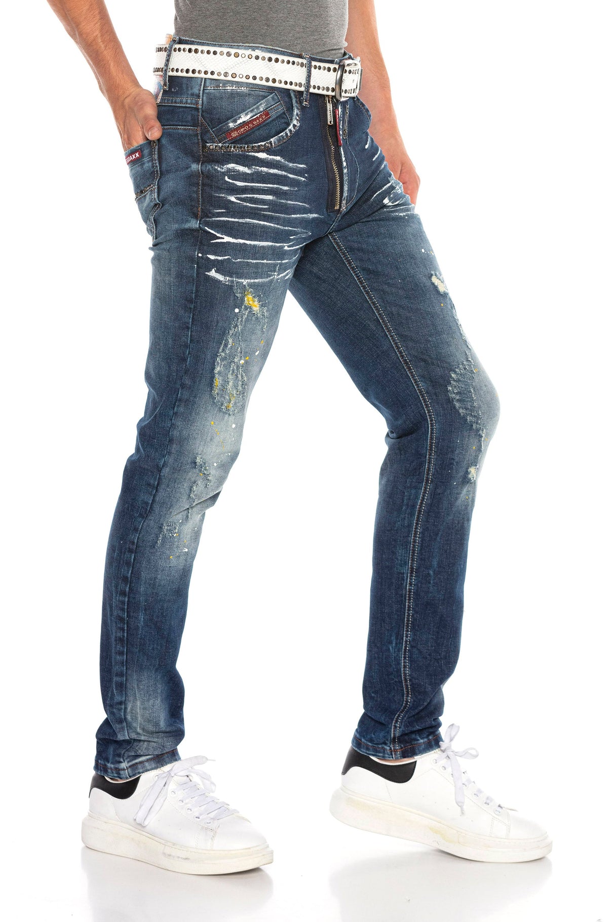 CD658 Men's comfortable jeans with trendy used elements